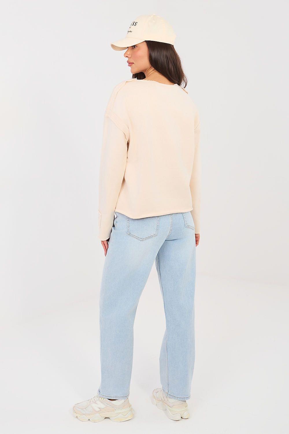 Light blue jeans back view, straight leg with five-pocket design and belt loops