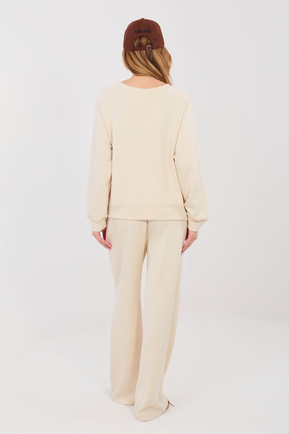 Cream two-piece set with crew sweatshirt back view and matching wide-leg pants