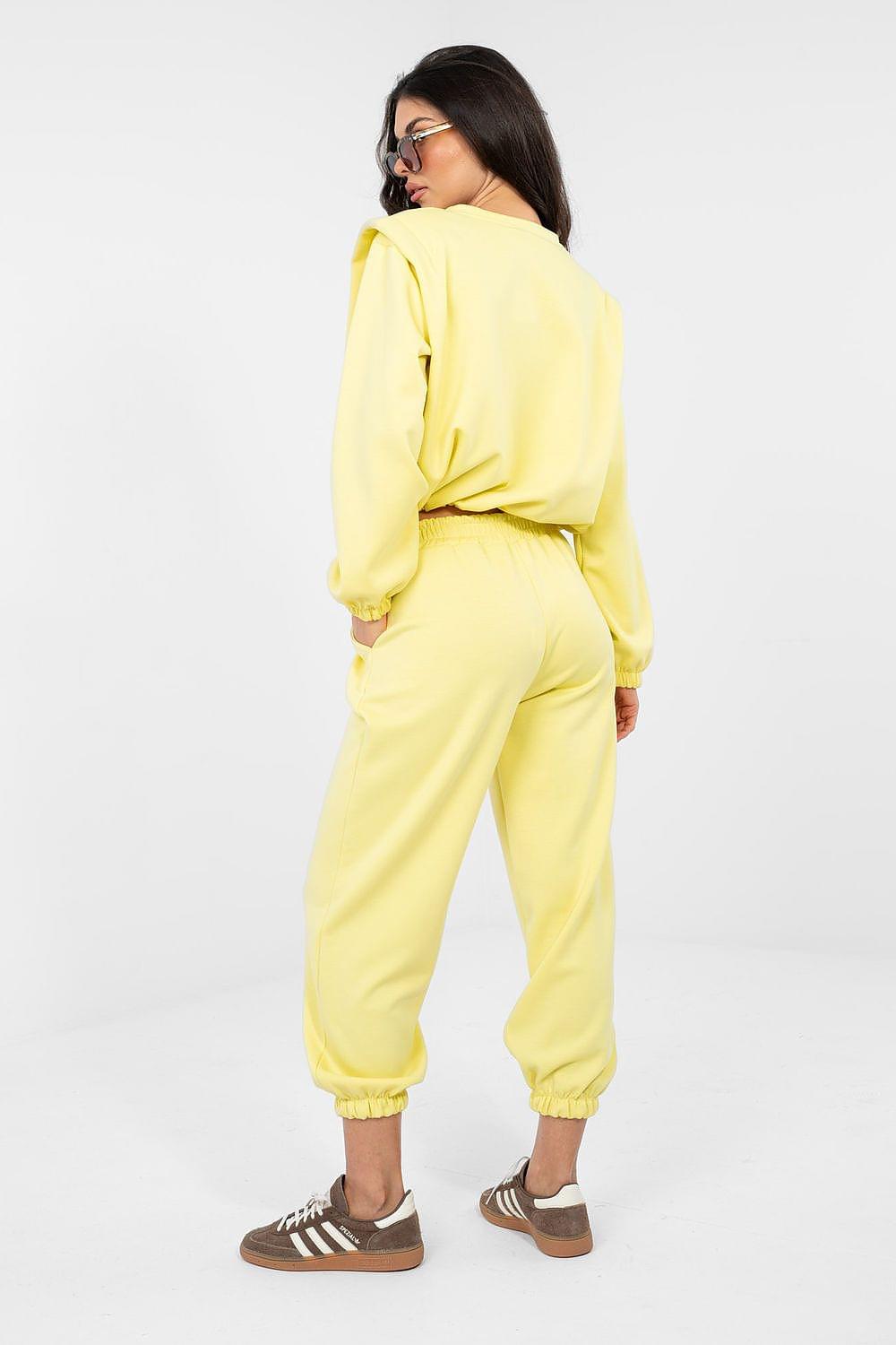 Yellow back view tracksuit set with crewneck sweatshirt and cuffed joggers