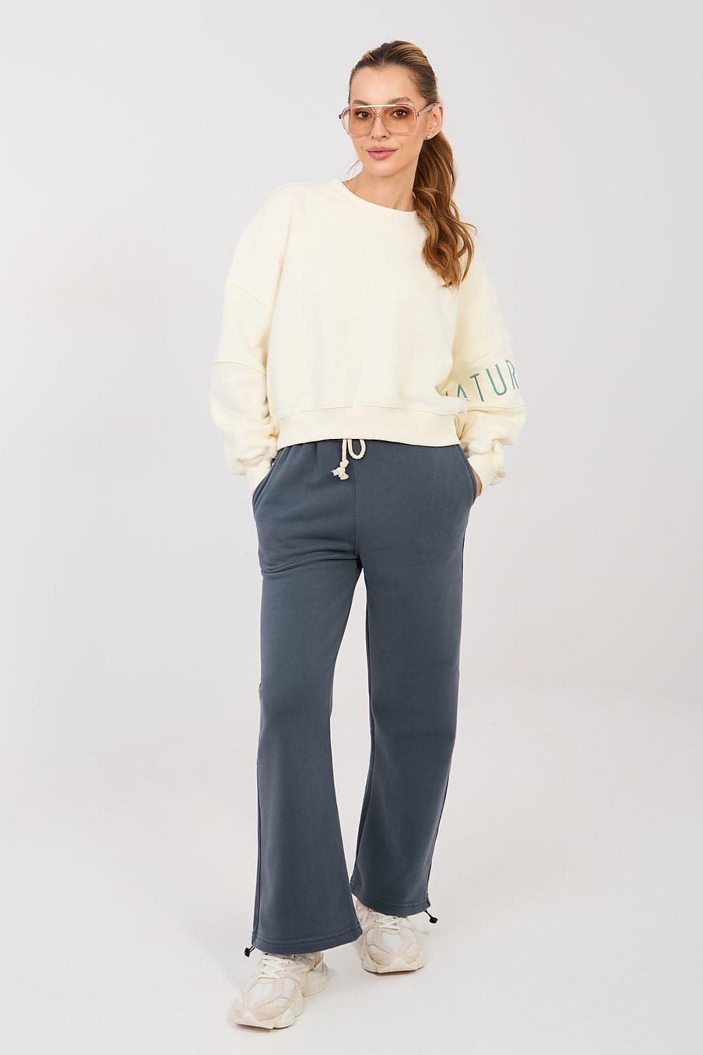 Dark grey track pants with drawstring waist and tapered leg
