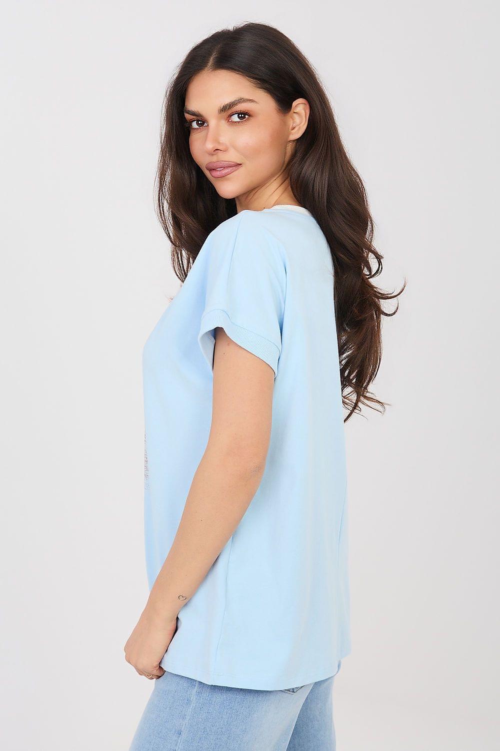 Light blue short-sleeve blouse with relaxed fit and round neckline
