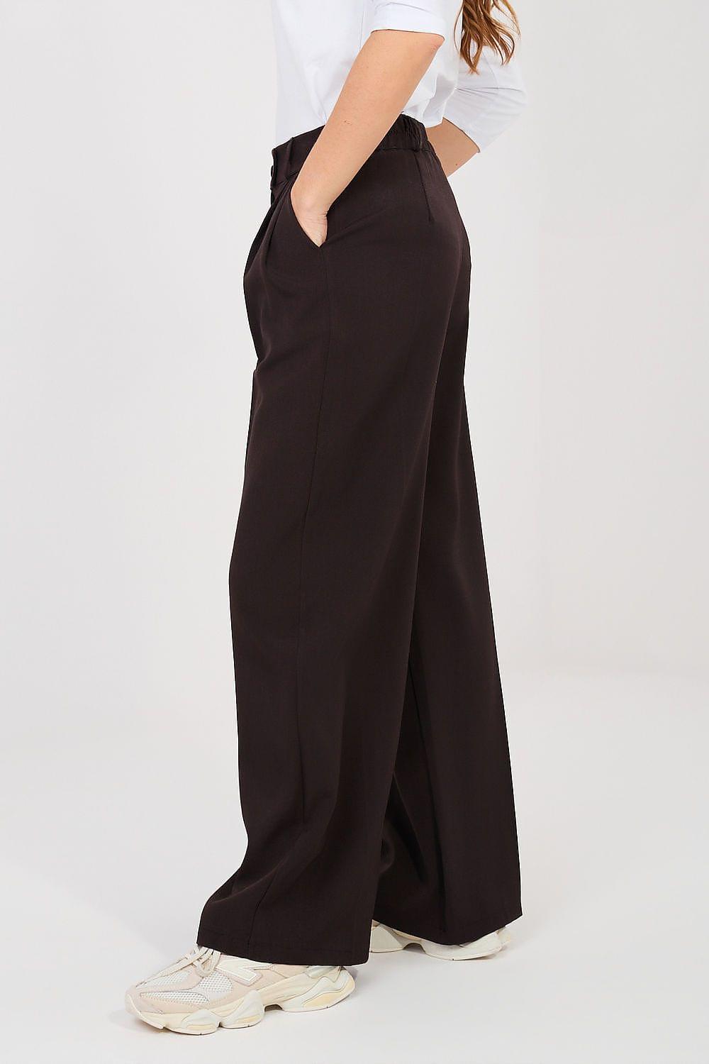 Women’s dark brown wide-leg trousers with side seam and pleated waistband