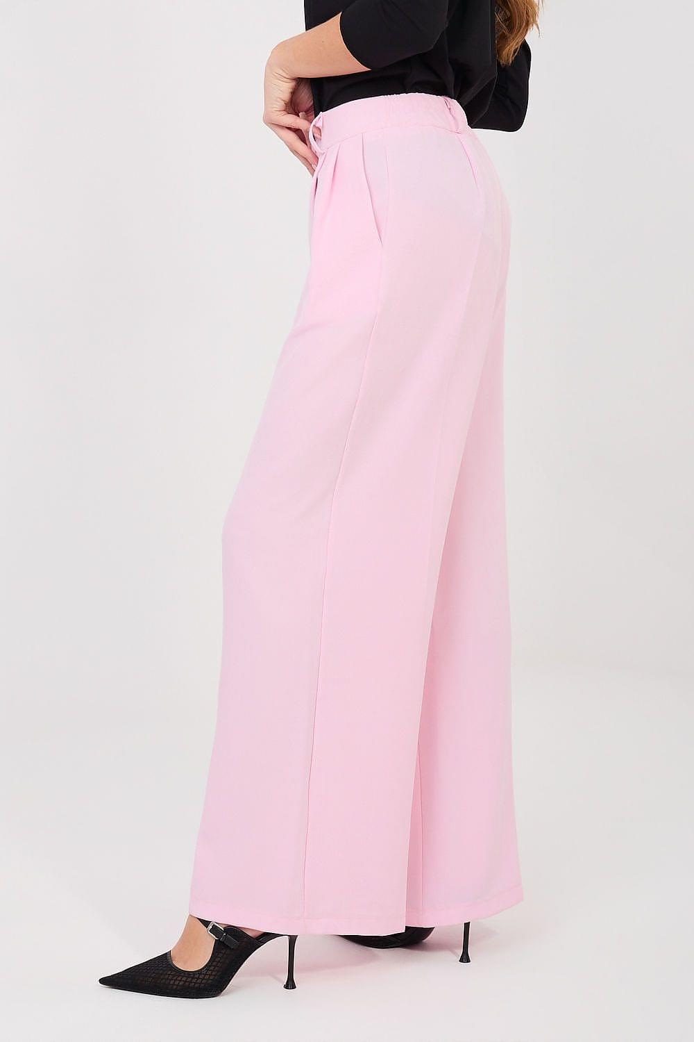 Pink women's wide-leg trousers with button waistband and long drape