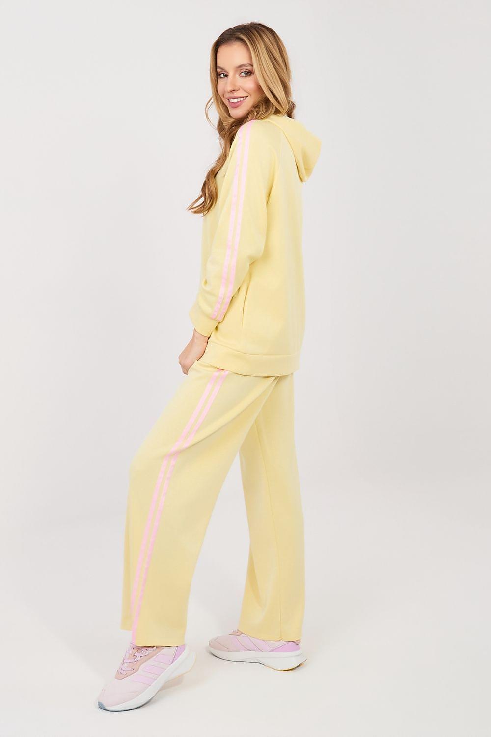 Yellow side view hooded zip jacket with wide-leg pants