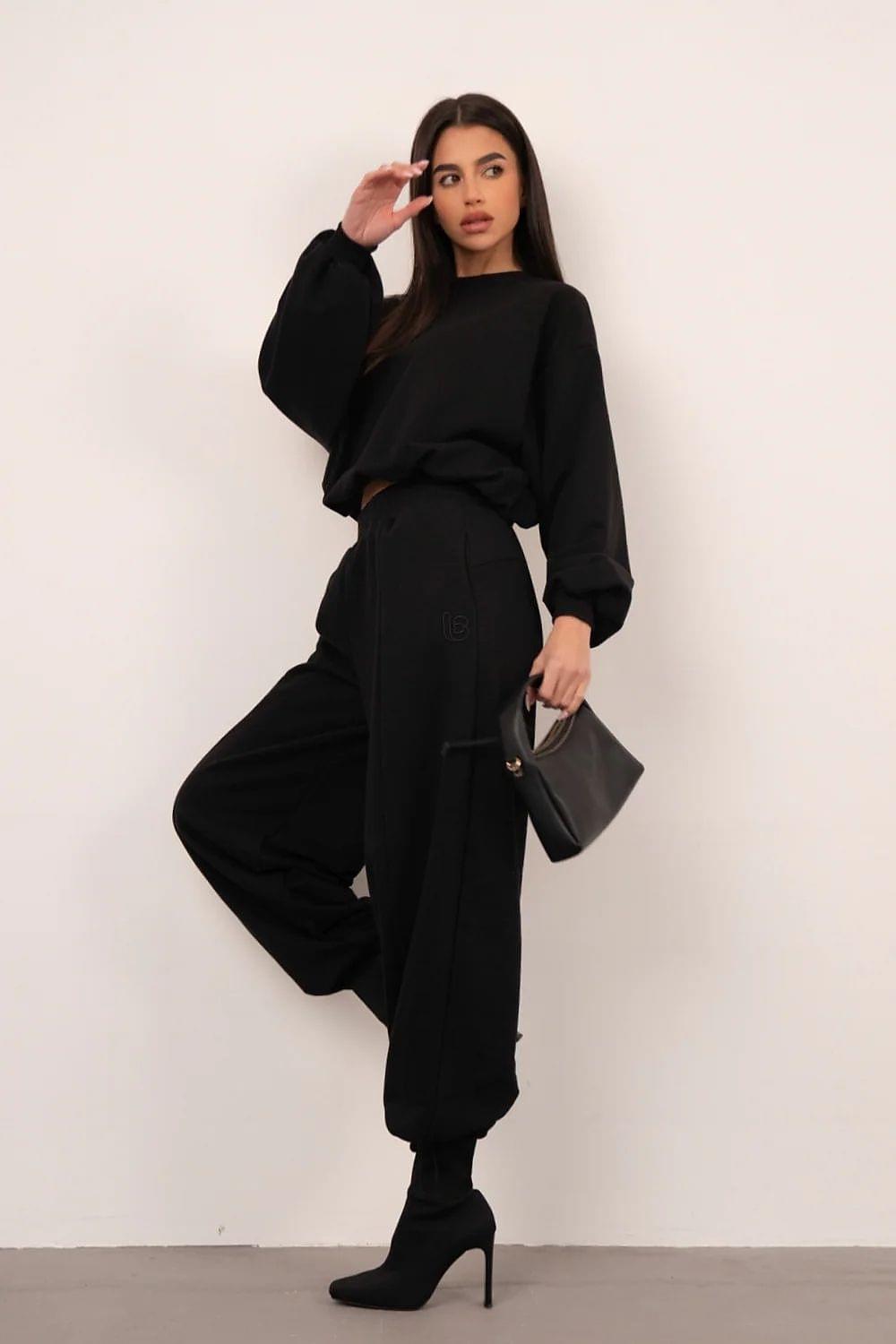 LaBalancia set model 225757 in black: long-sleeve dress-like jumpsuit with belt