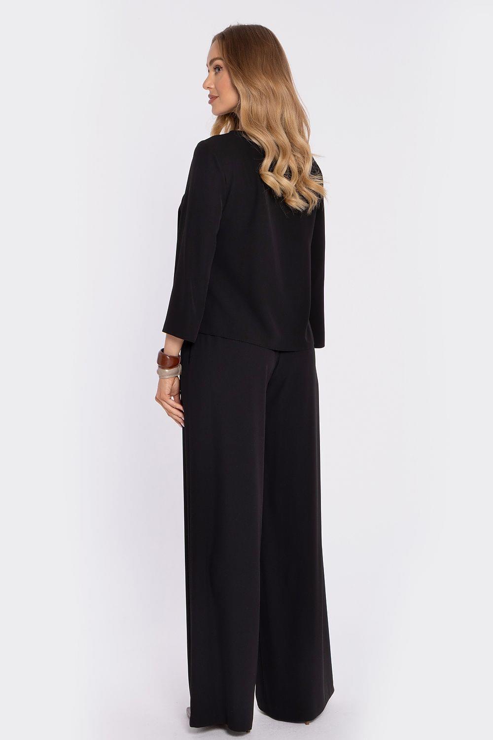 Moe women’s black wide-leg trousers, side view, high waist