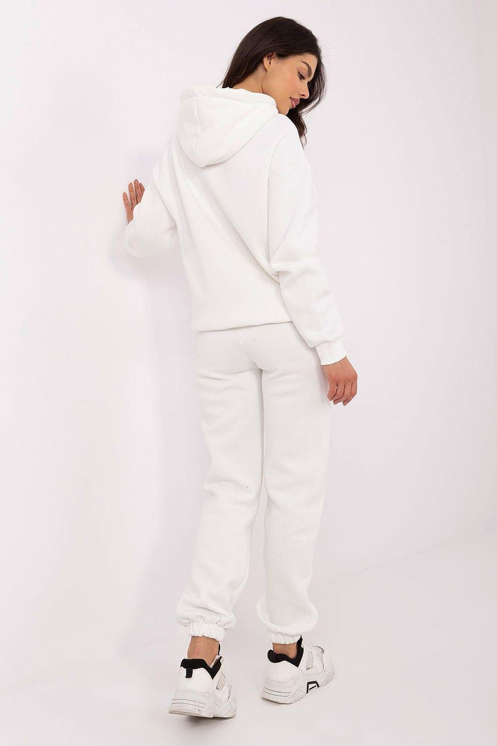 White two-piece tracksuit set: pullover hoodie and jogger pants, back view