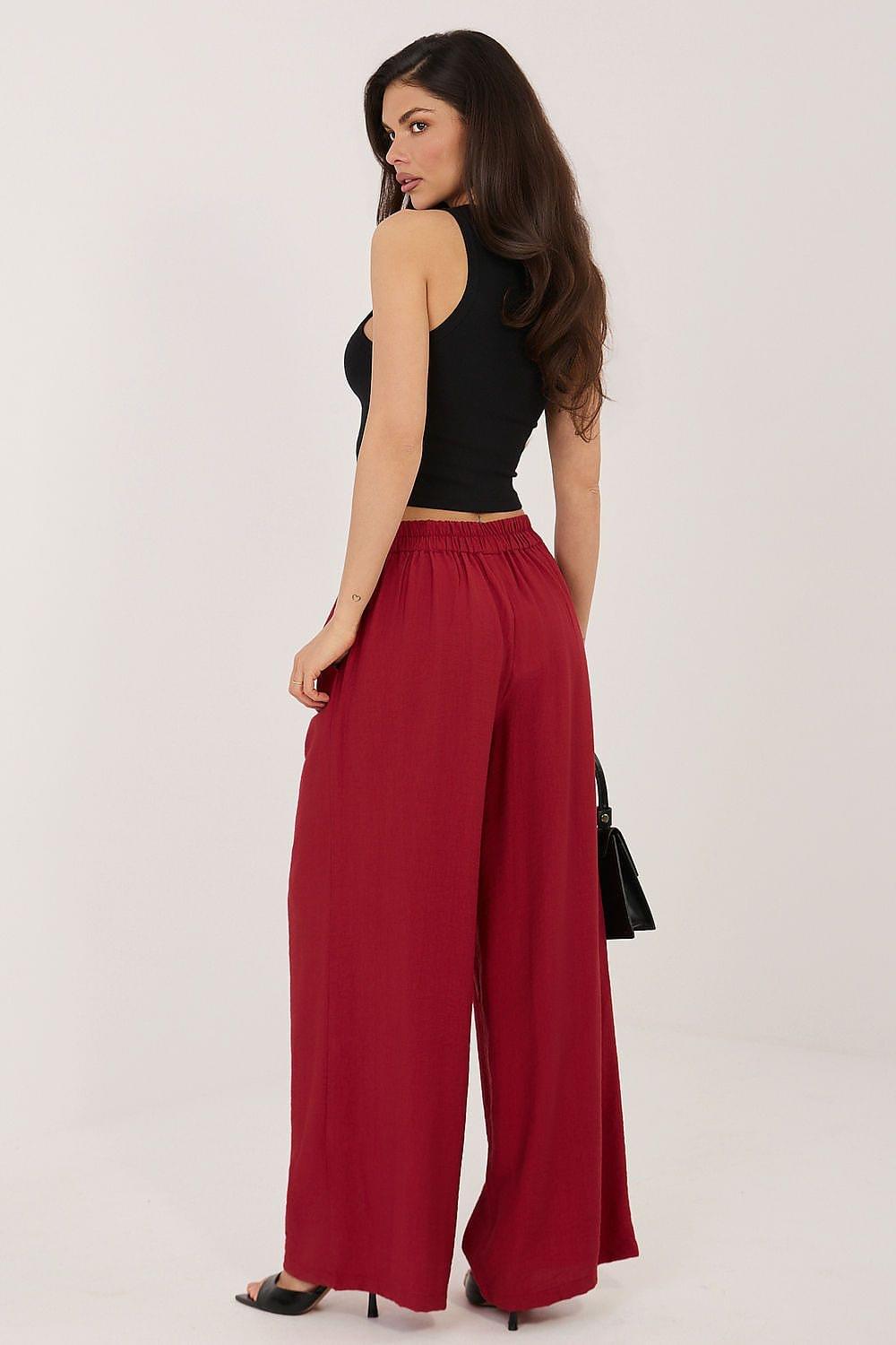 Women trousers, red high-waist wide-leg pants with relaxed fit