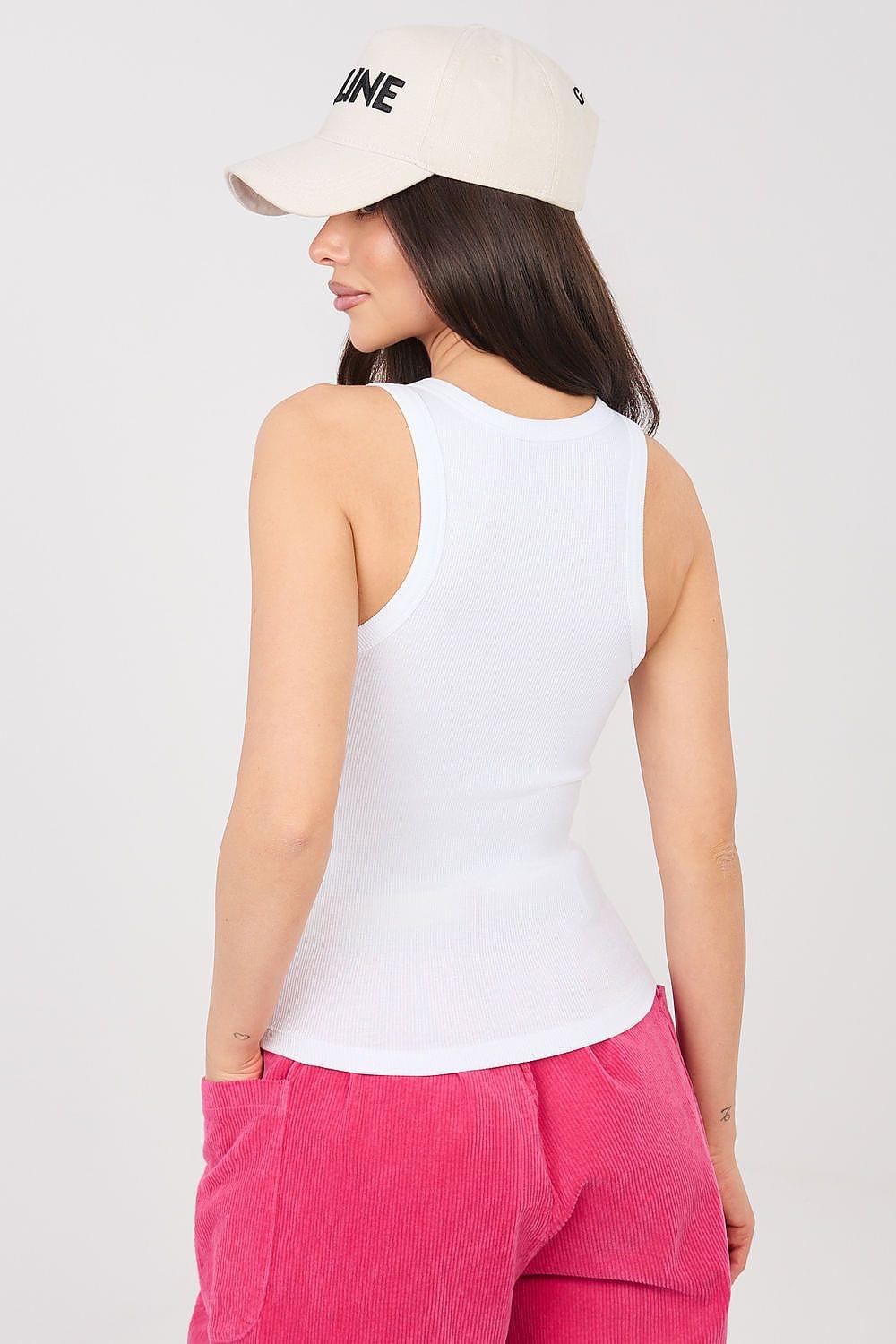 White sleeveless tank top, racerback, crew neck