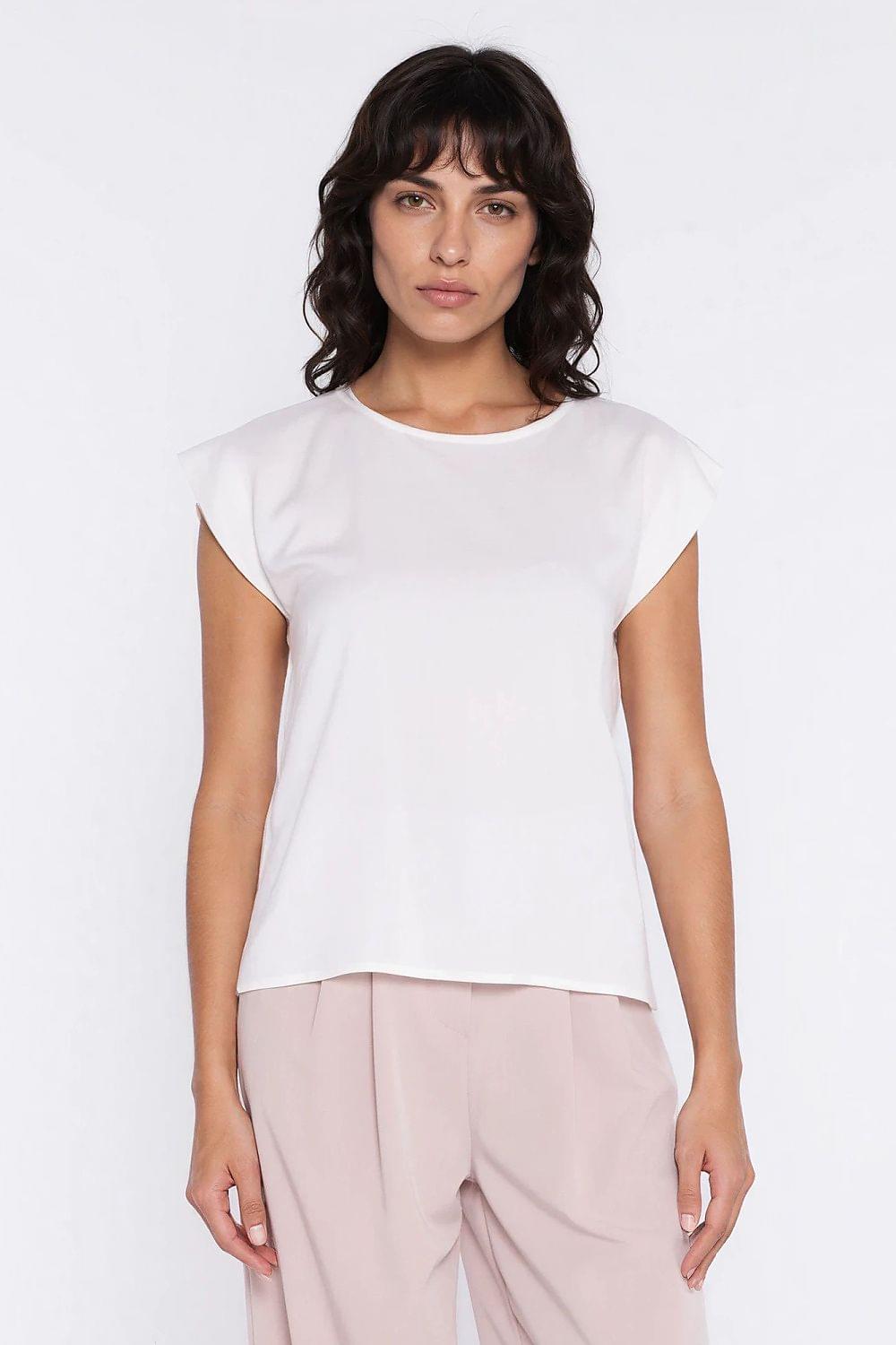 Nife blouse, white crew neck and softly draped cap sleeves