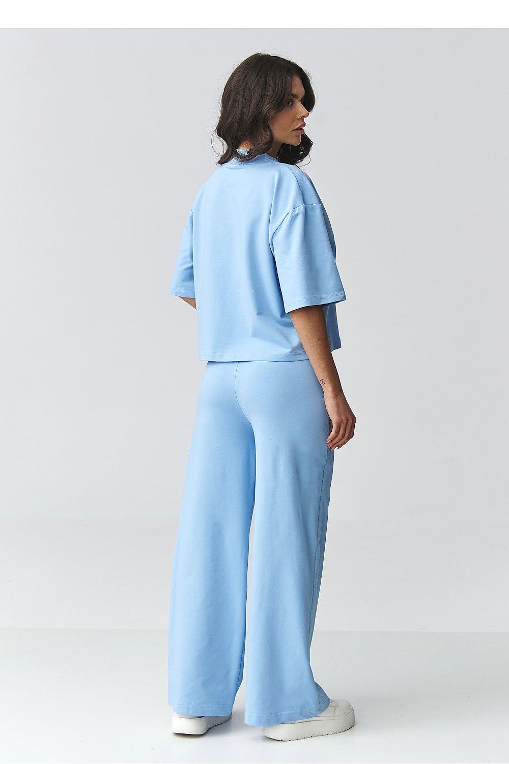 Light blue two-piece scrub set, short-sleeve top and wide-leg trousers (back view)