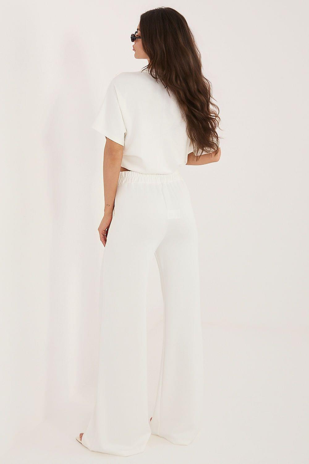 White wide-leg pants and short-sleeve top set, back view