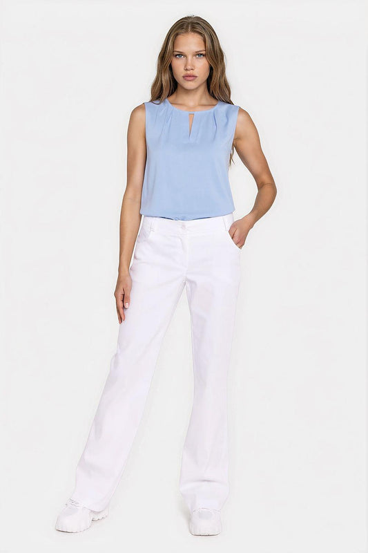Nife Model 228927 wide-leg jeans in white, high rise, button front