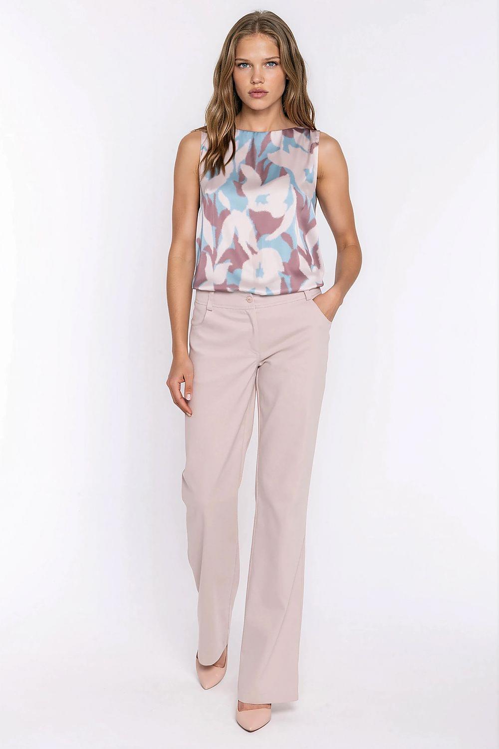 Light pink wide-leg jeans with button waist and belt loops