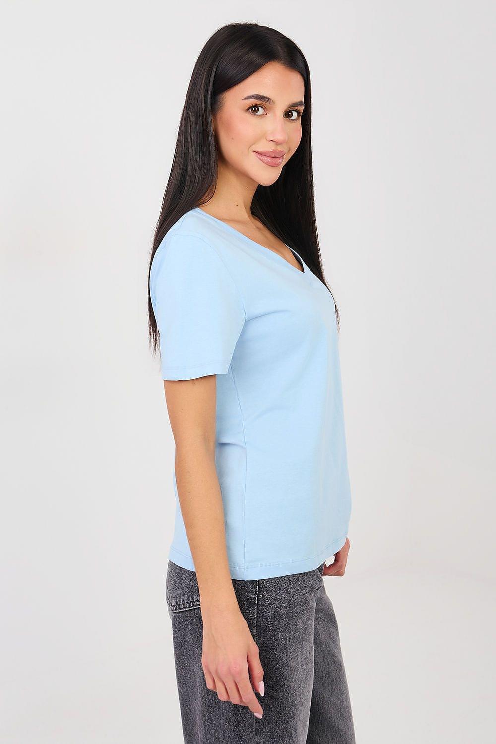 Light blue V-neck short-sleeve T-shirt, front side view