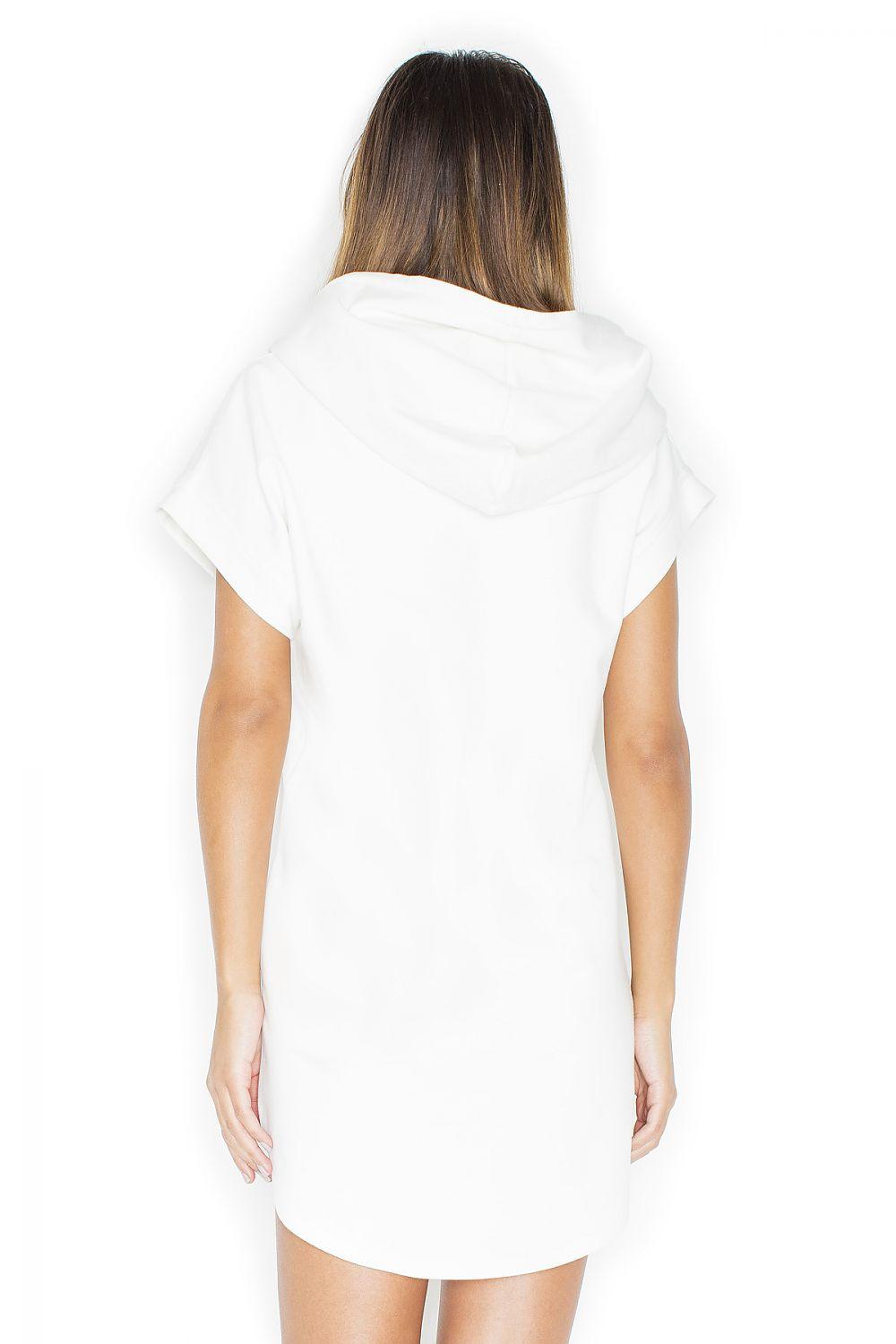 Hooded short-sleeve daydress, loose mini length, back view