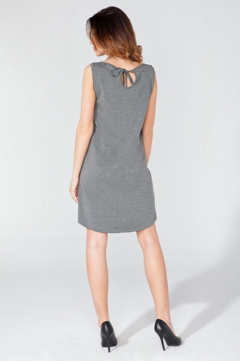 Grey sleeveless daydress with open back tie detail, Tessita Model 51731