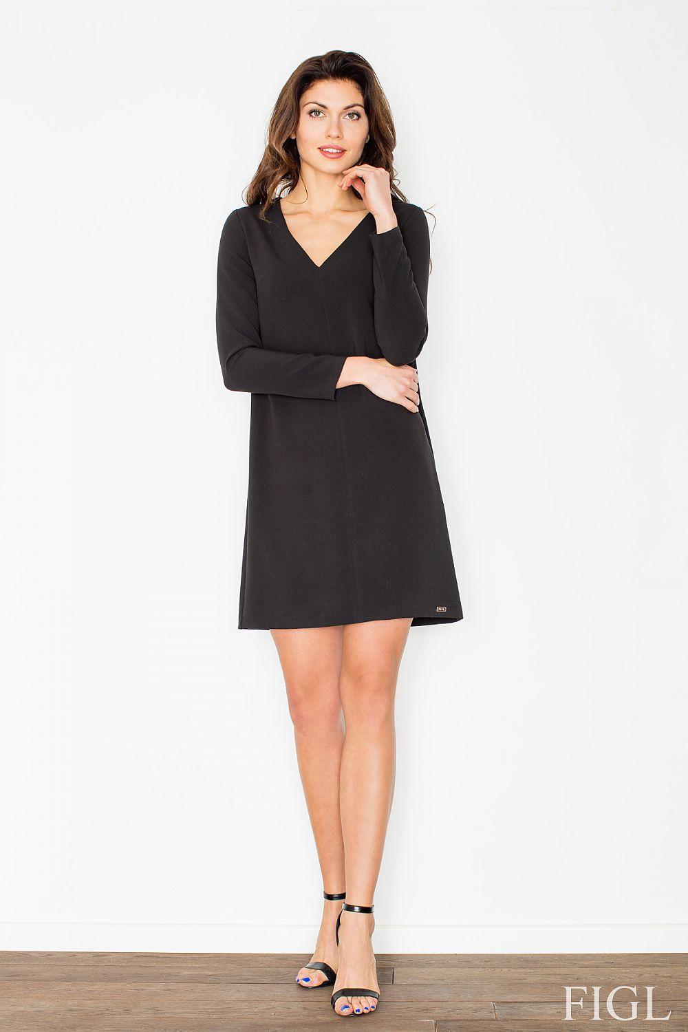 Figl black V-neck long-sleeve daydress with straight mini hem