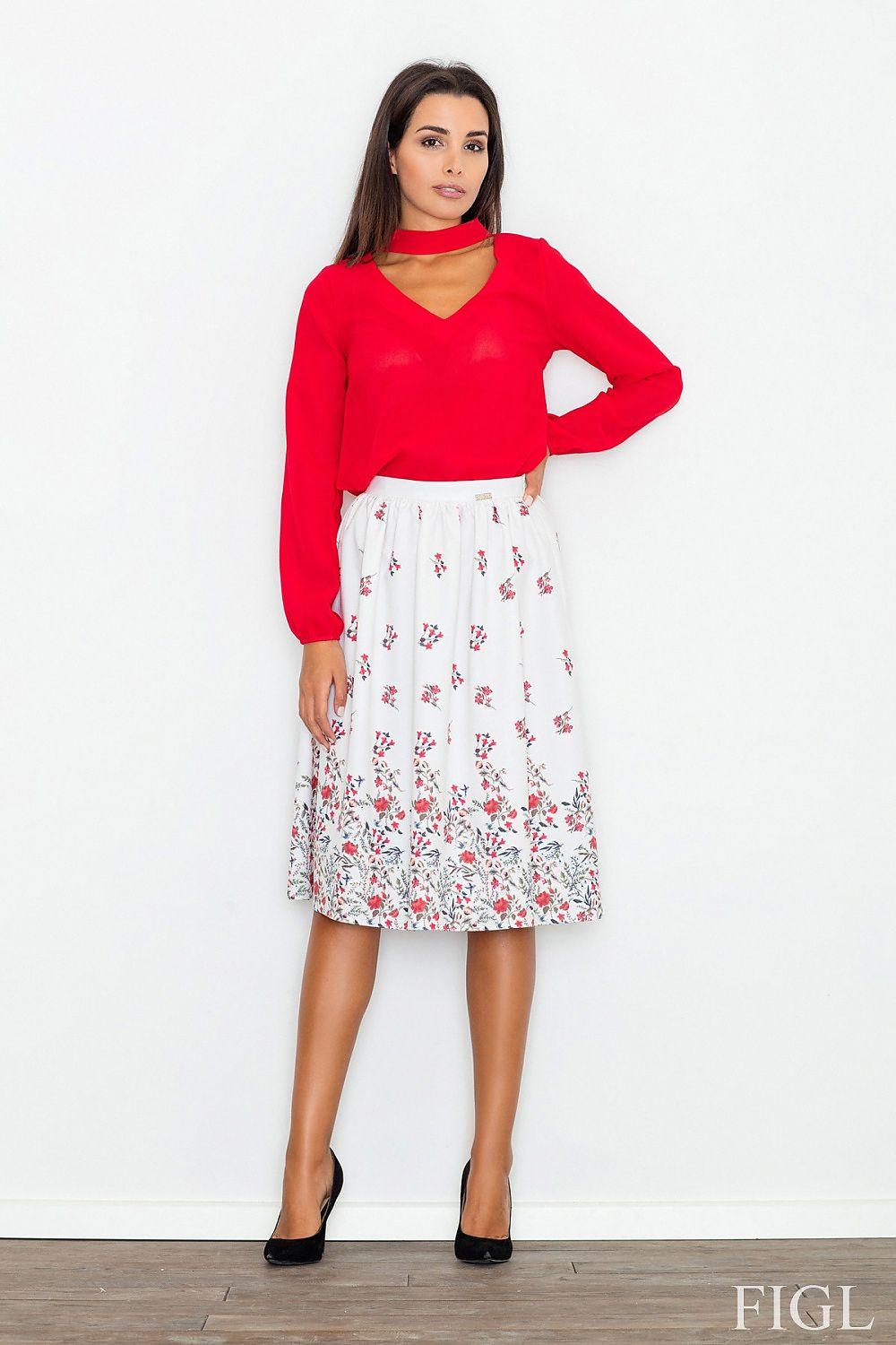 Figl white floral print skirt, knee length with gathered waist