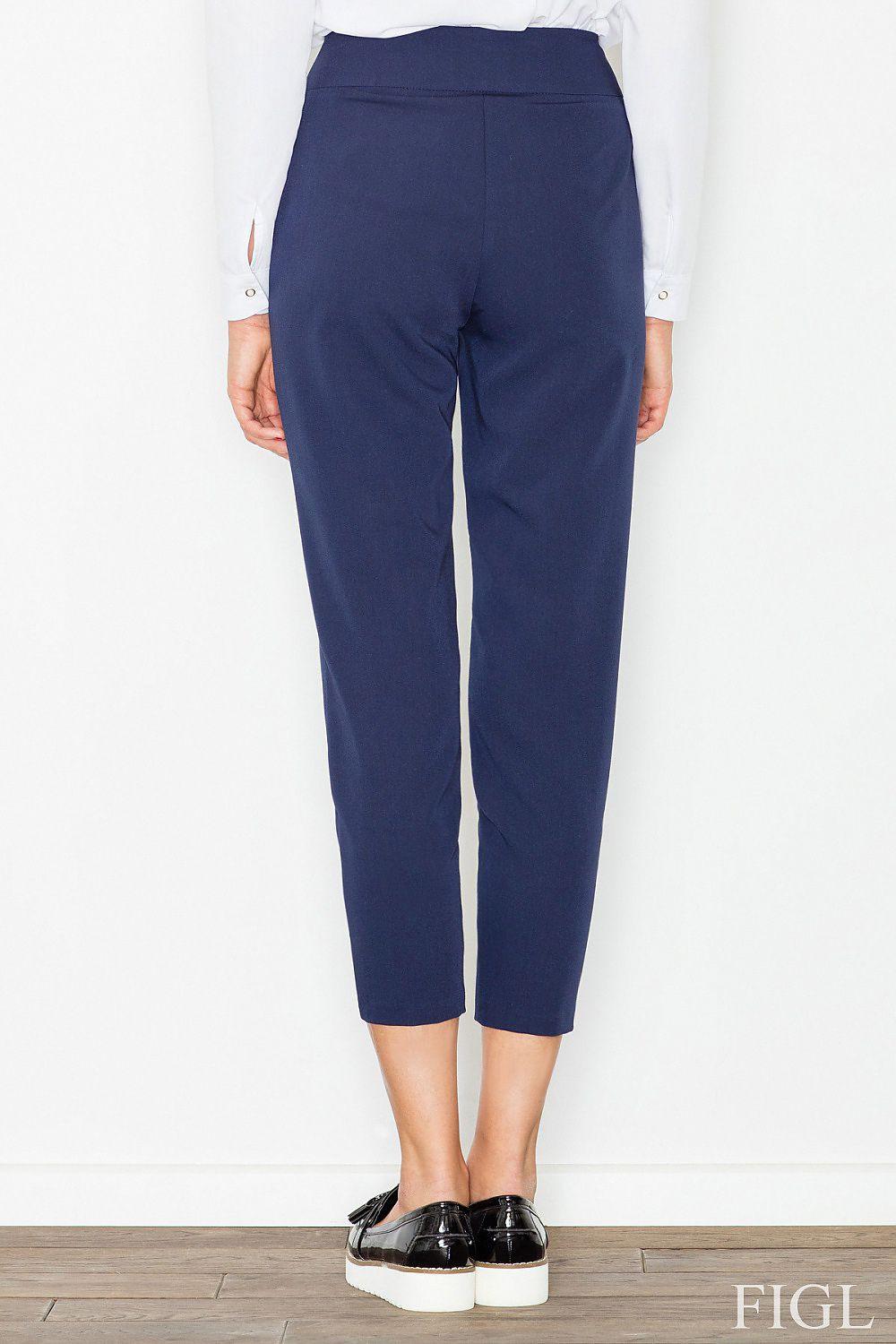 Navy 7/8 trousers with slim straight fit and high waistband.