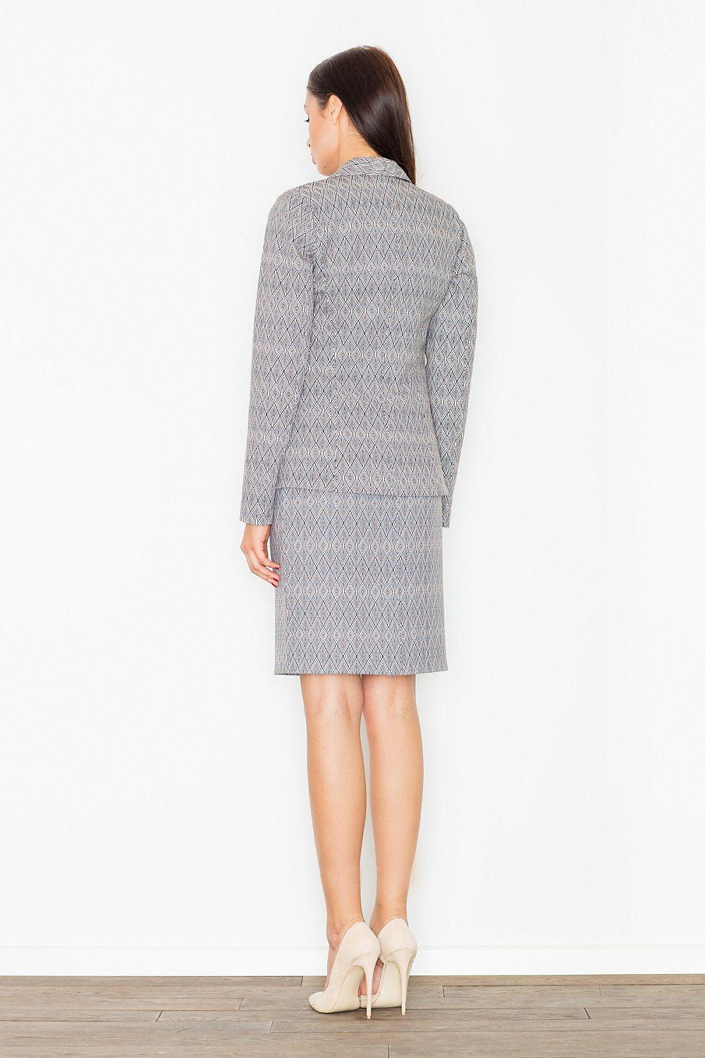 Figl gray patterned pencil midi skirt, back view with straight hem