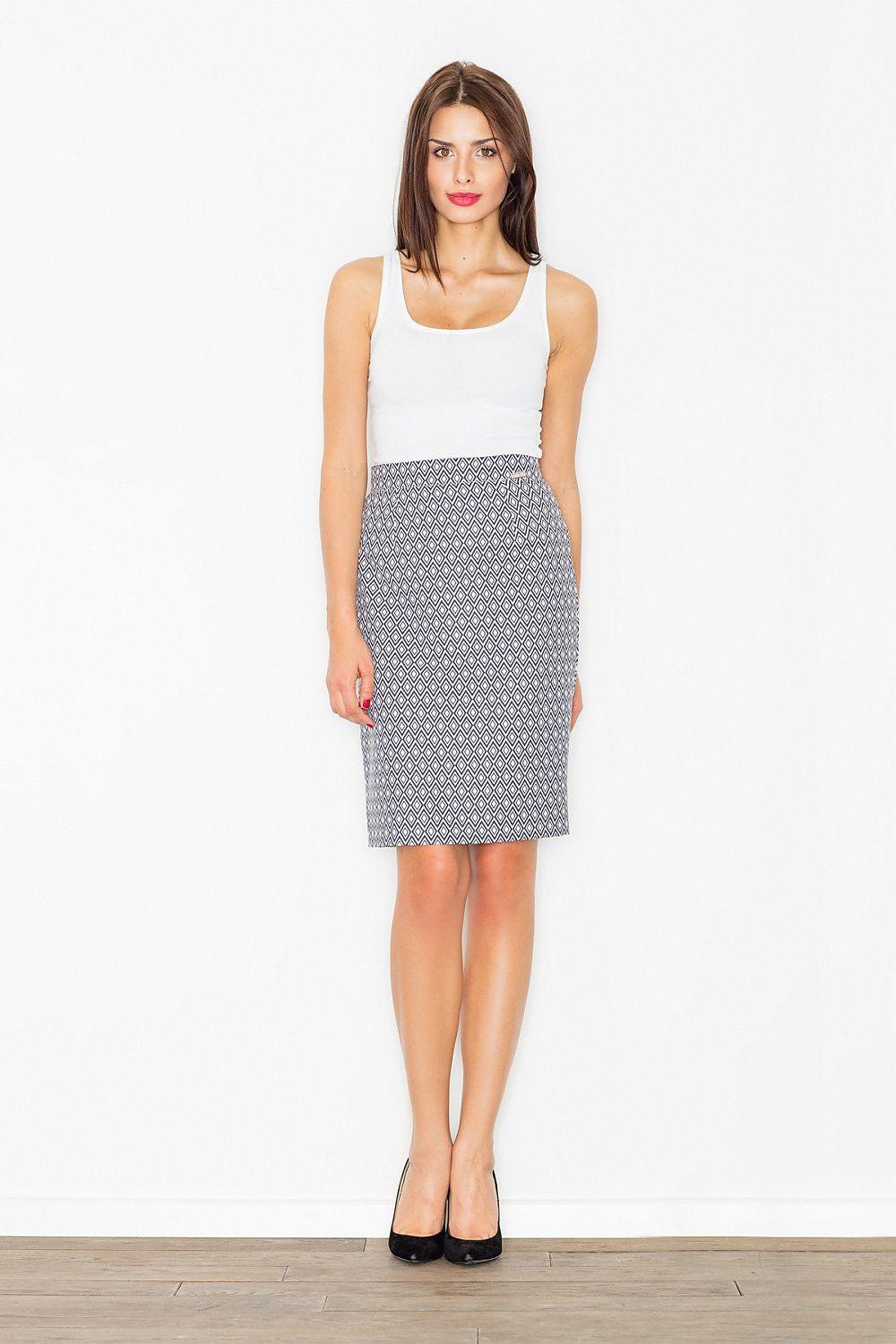 Patterned pencil skirt with dark geometric print