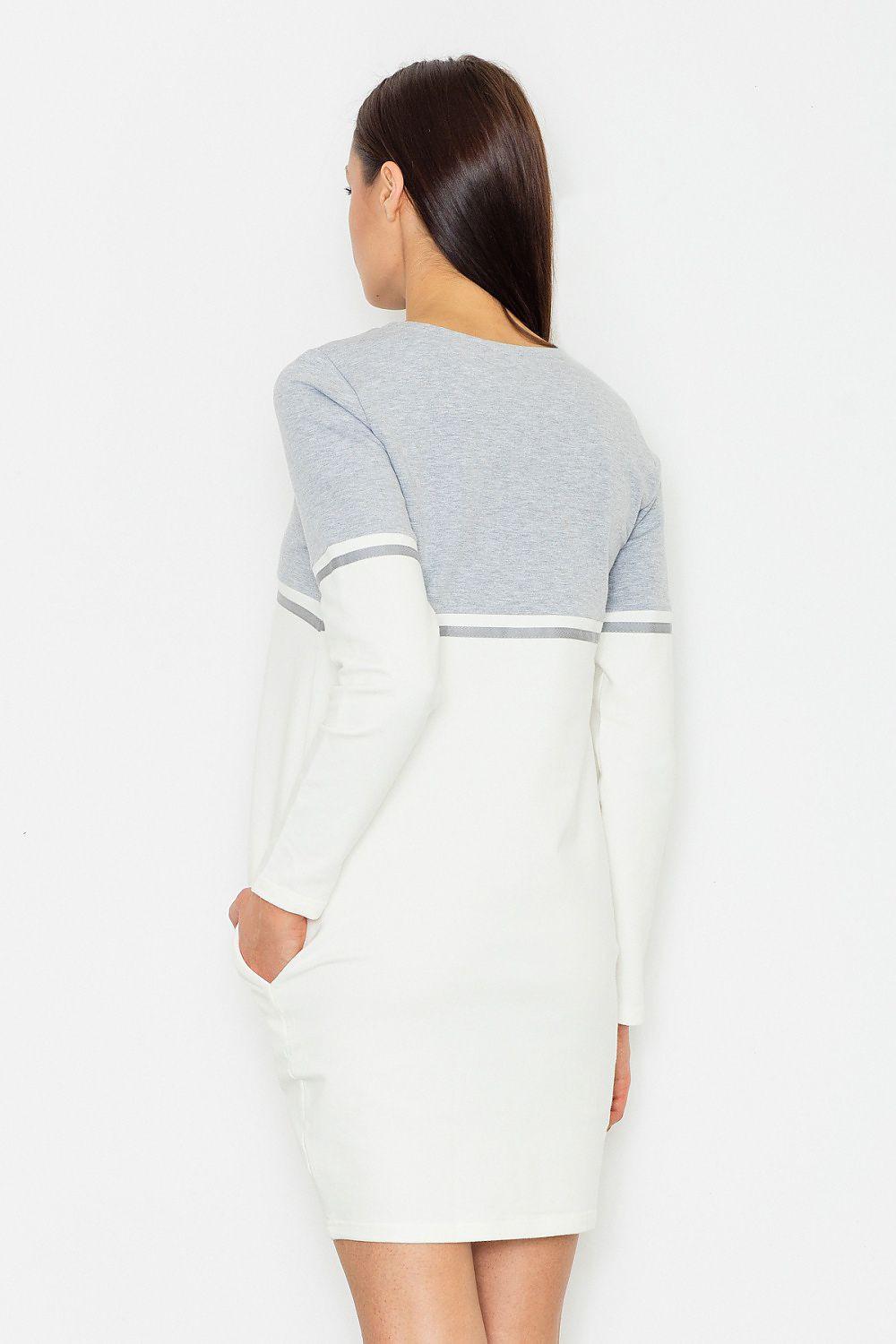 Figl daydress back view in off-white and light grey, long sleeves