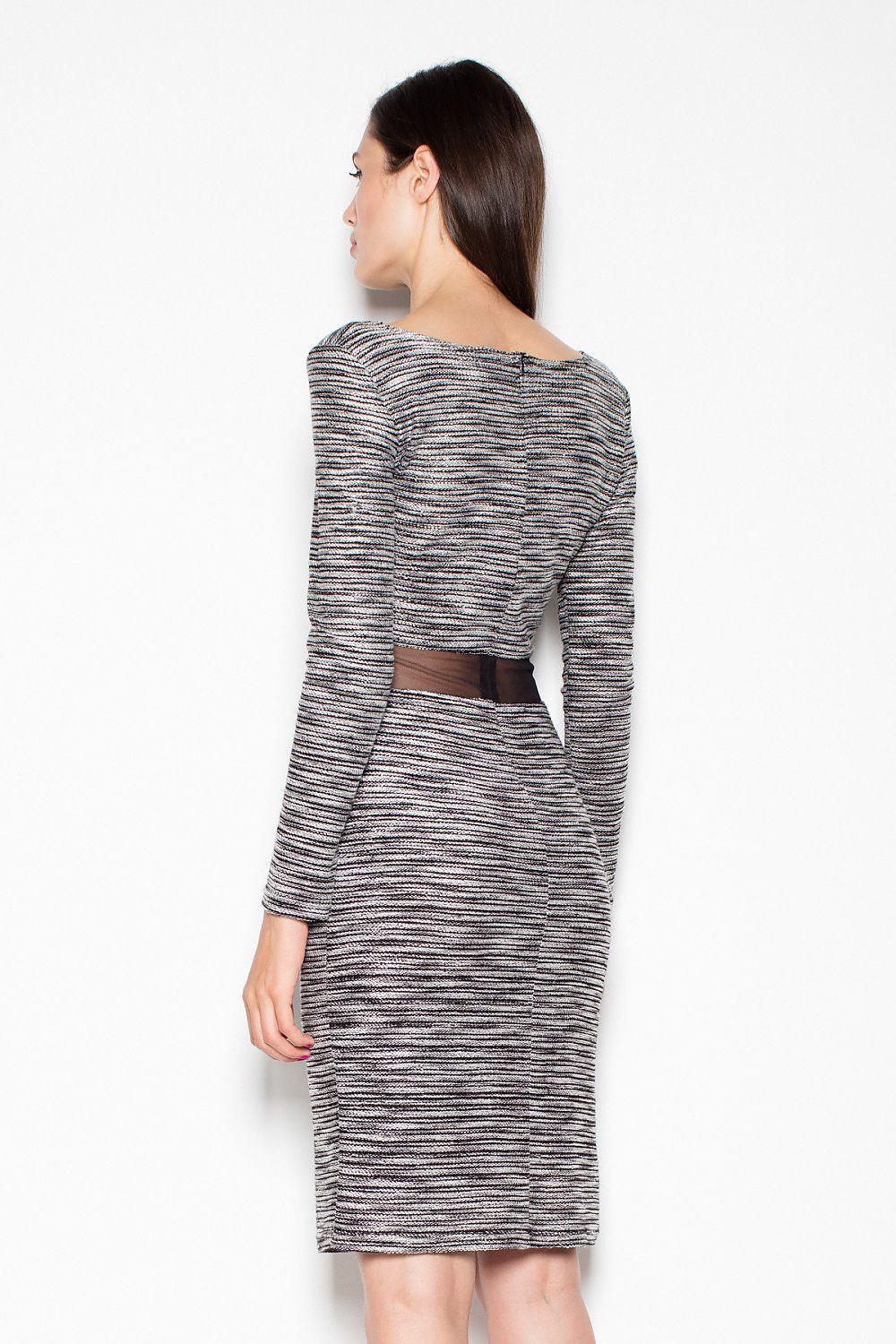 Grey fitted daydress with long sleeves and open back waist cutout