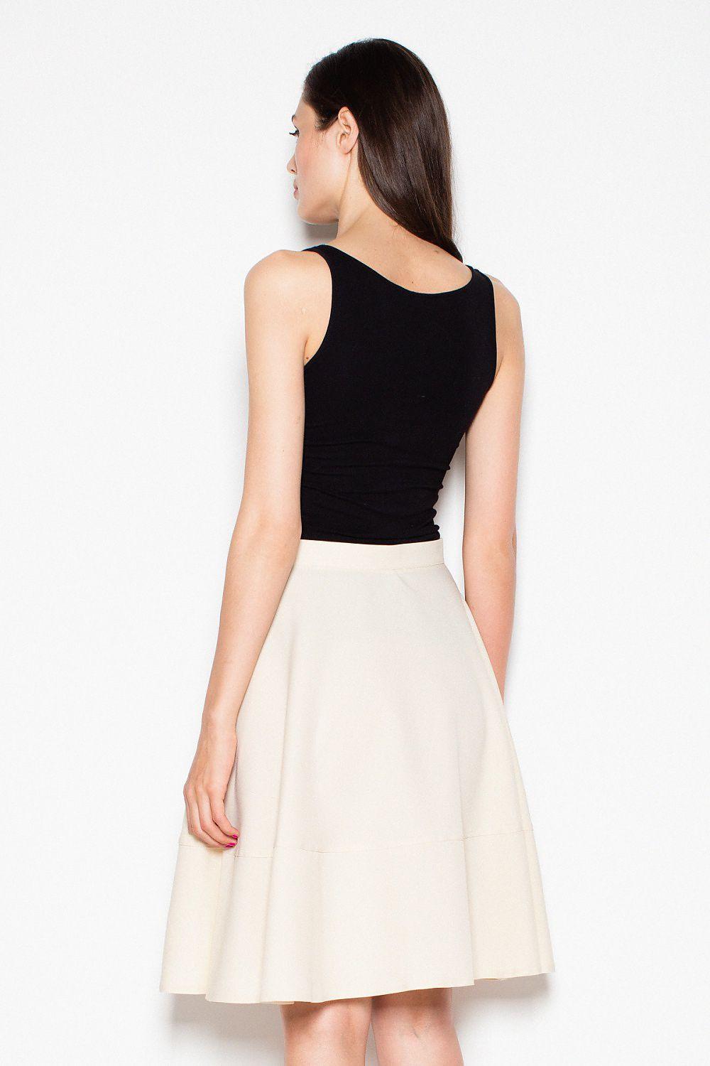 Venaton model 77375 skirt in beige, back view pleated A-line flared hem
