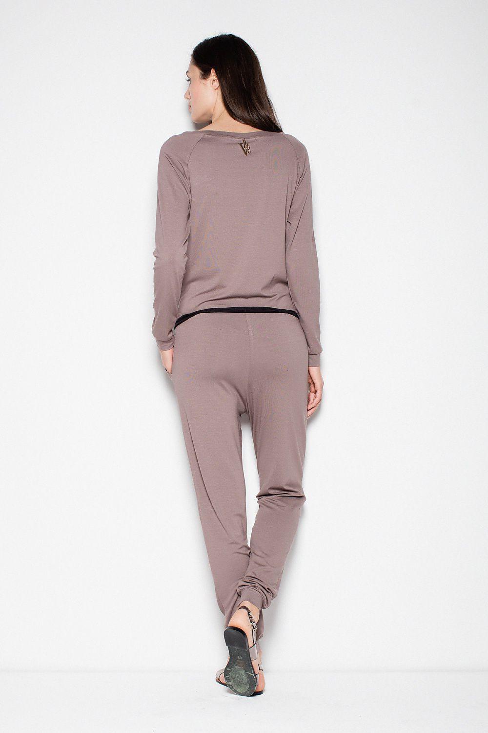 Mauve long-sleeve top and matching jogger pants set, back view