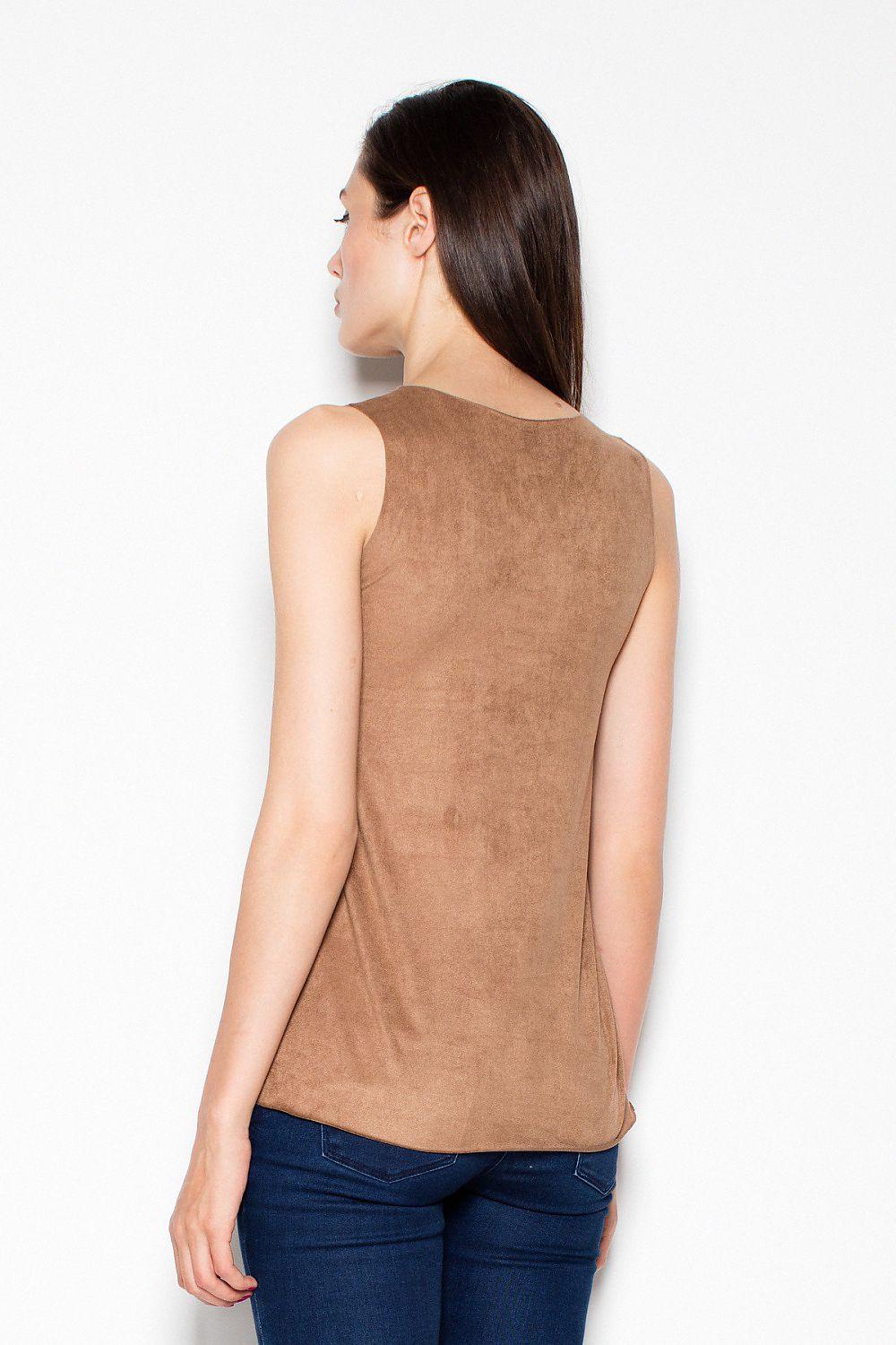 Sleeveless suede tank top, brown, scoop back