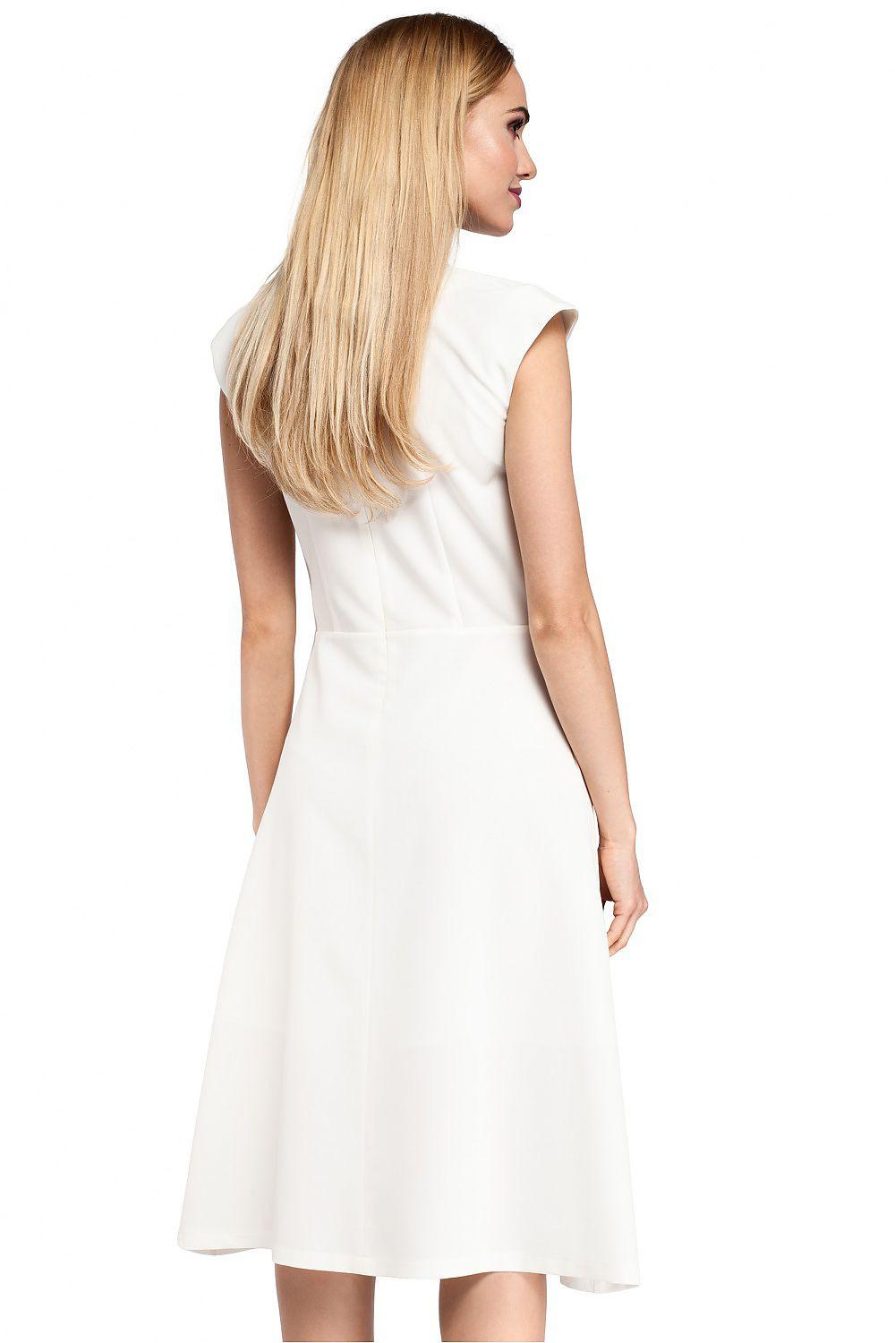 Moe daydress in white, sleeveless low back scoop, A-line midi skirt