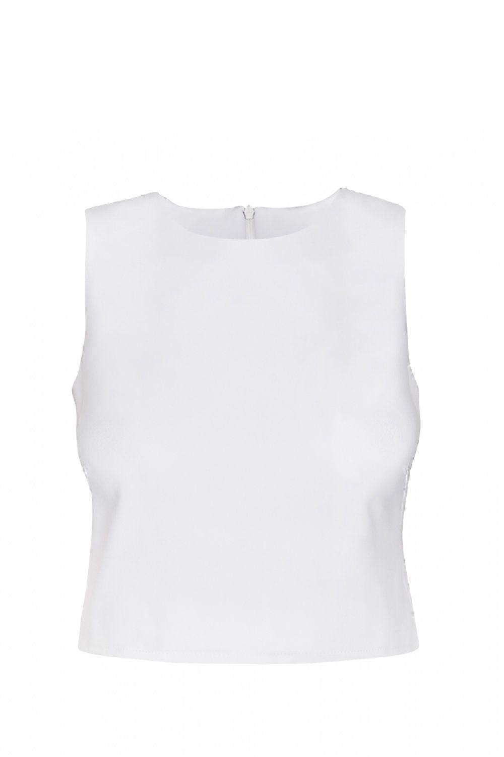 Top model 86969 IVON white sleeveless top with high round neck and small back slit