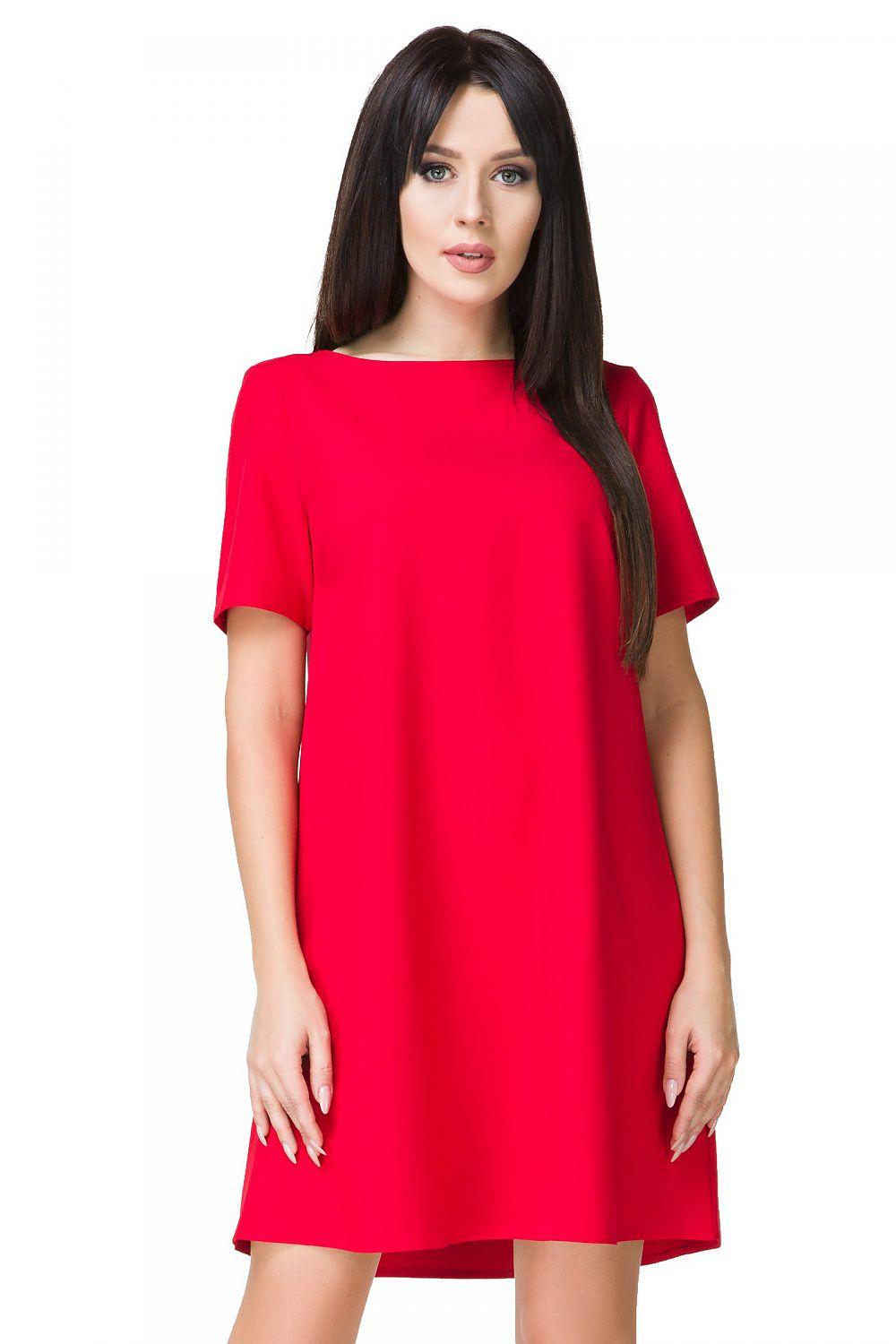 Tessita red cocktail dress with short sleeves, straight fit