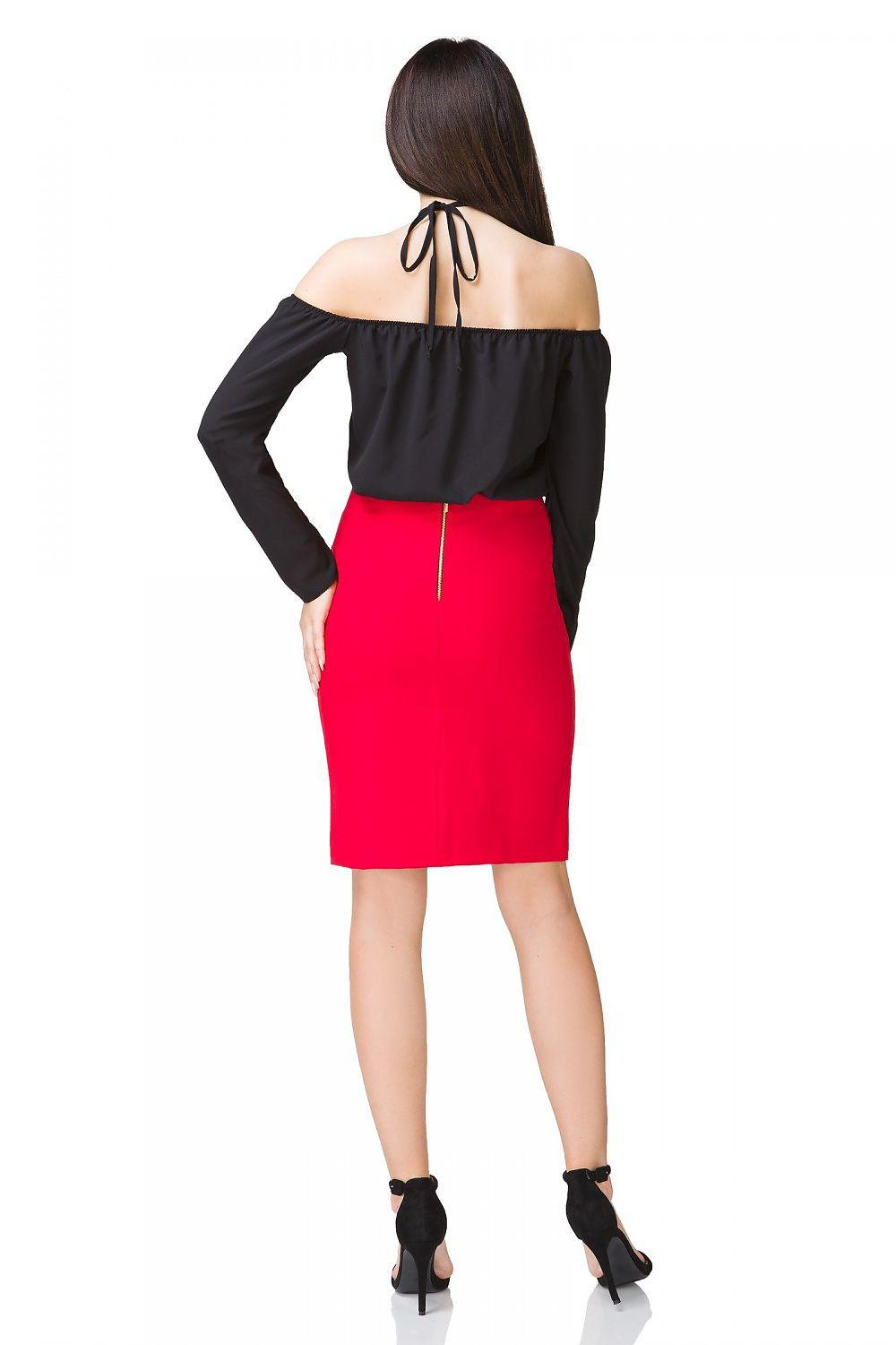 Tessita black off-shoulder blouse with back bow tie and long sleeves