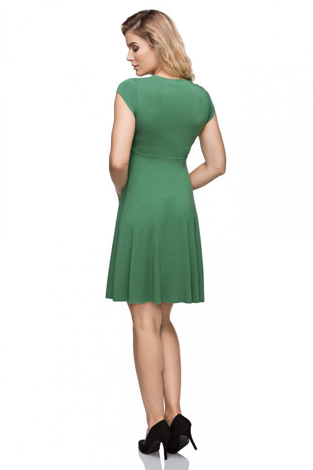 Tessita green evening dress with scooped back and flared skirt