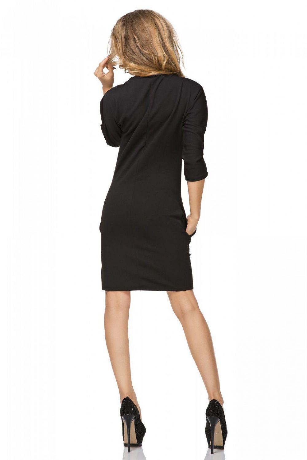 Tessita daydress model 107278 black, back view with 3/4 sleeves, above-knee length