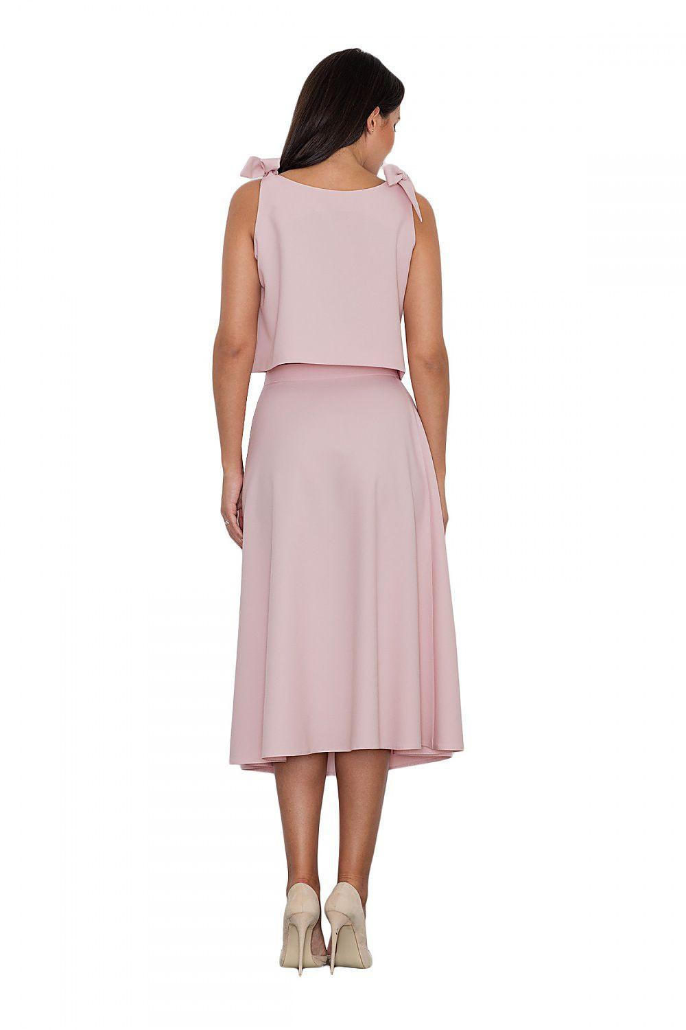 Figl two-piece set: sleeveless pink top and flowing midi skirt, rear view