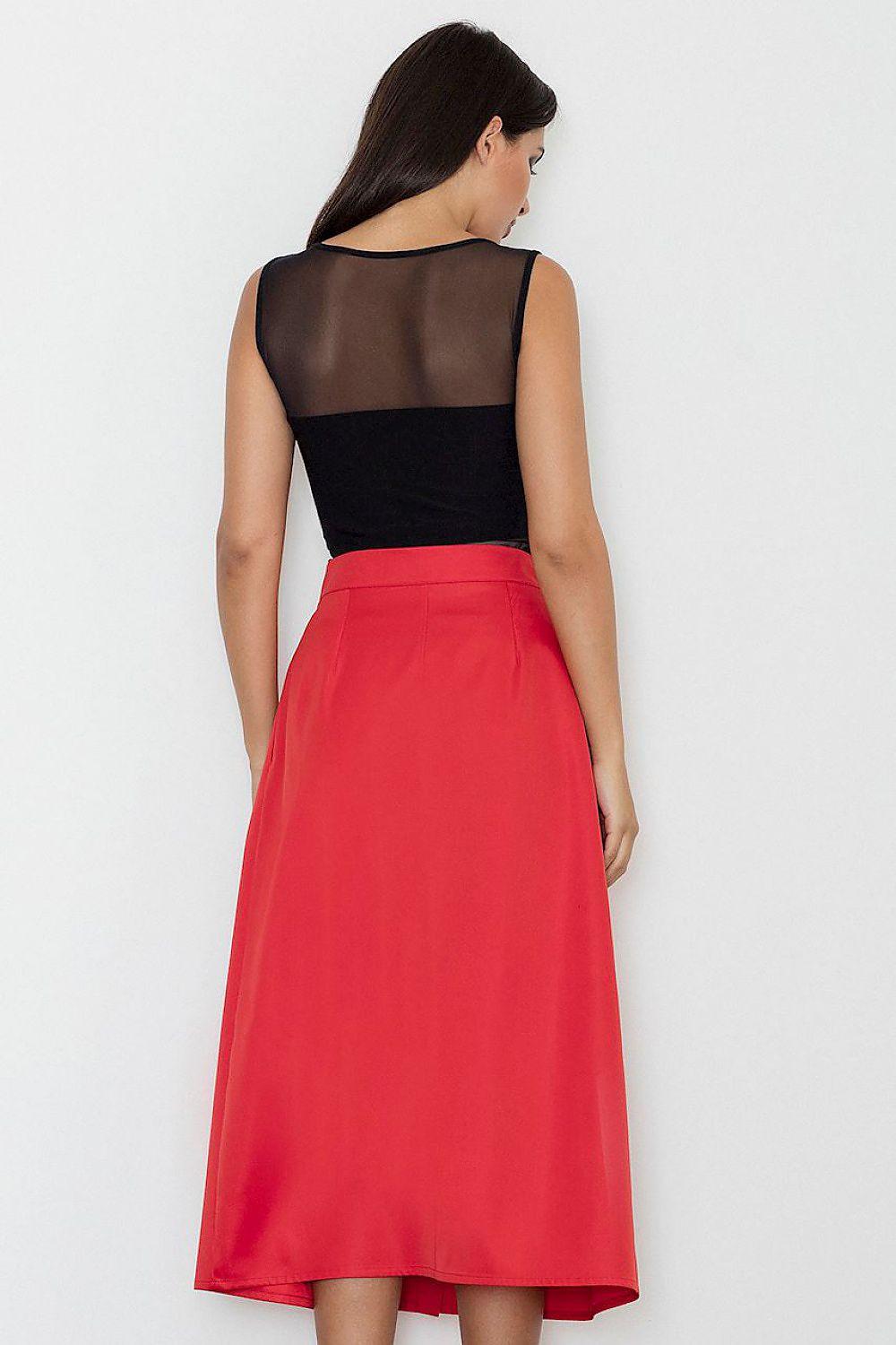 Long skirt by Figl, red, back view, high-waist midi skirt