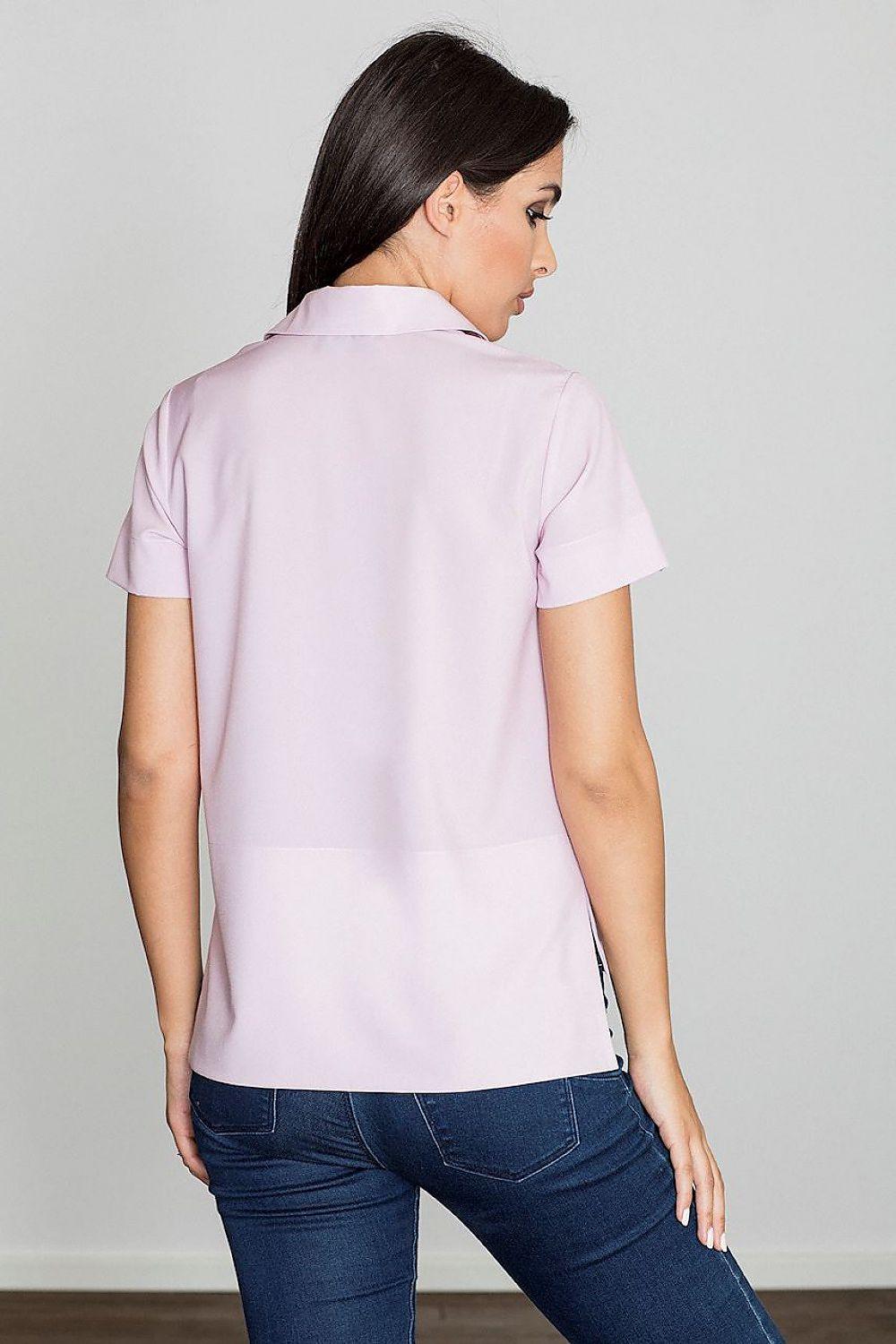 Dusty pink short-sleeve blouse back view with point collar