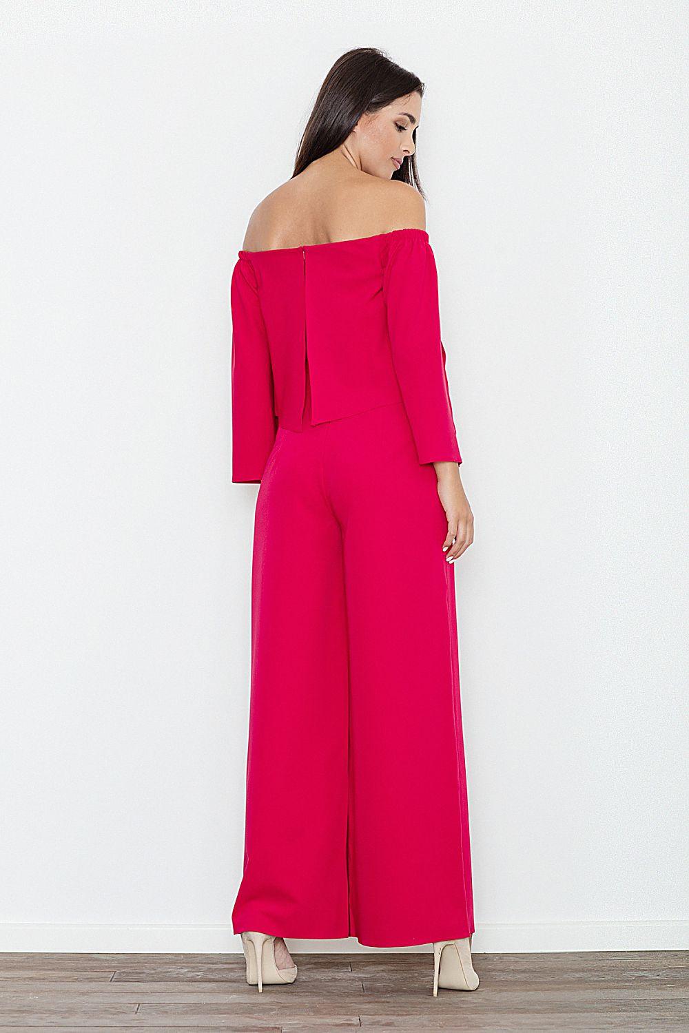 Figl 77058 off-shoulder red jumpsuit, back view