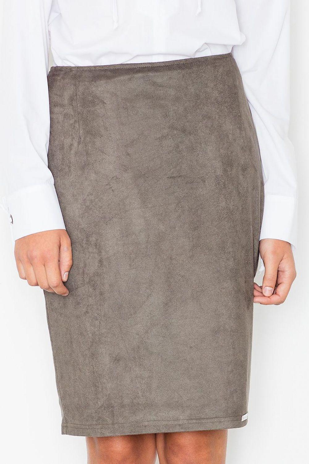 Figl skirt model 52570, taupe pencil midi skirt with textured fabric close-up