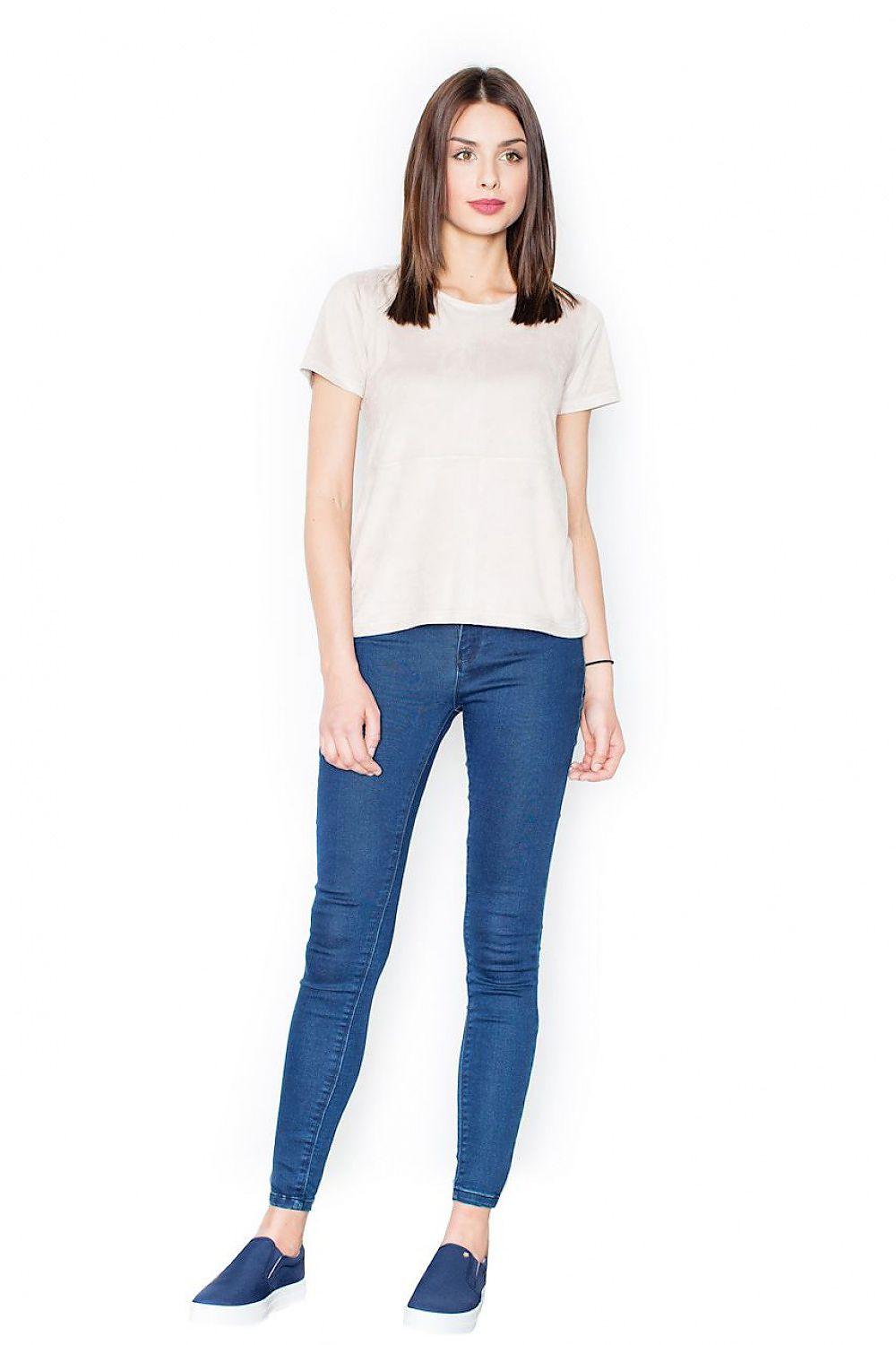 Figl white blouse with short sleeves and crew neckline, textured pullover