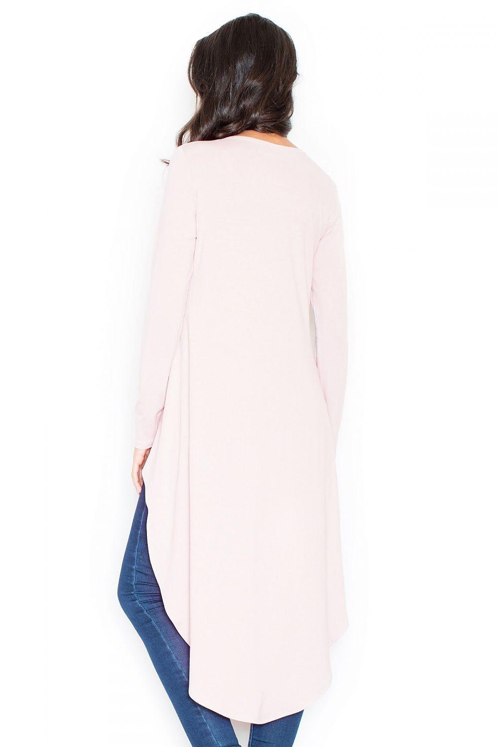 Figl tunic model 47946 blush pink back view, long tunic with asymmetric hem