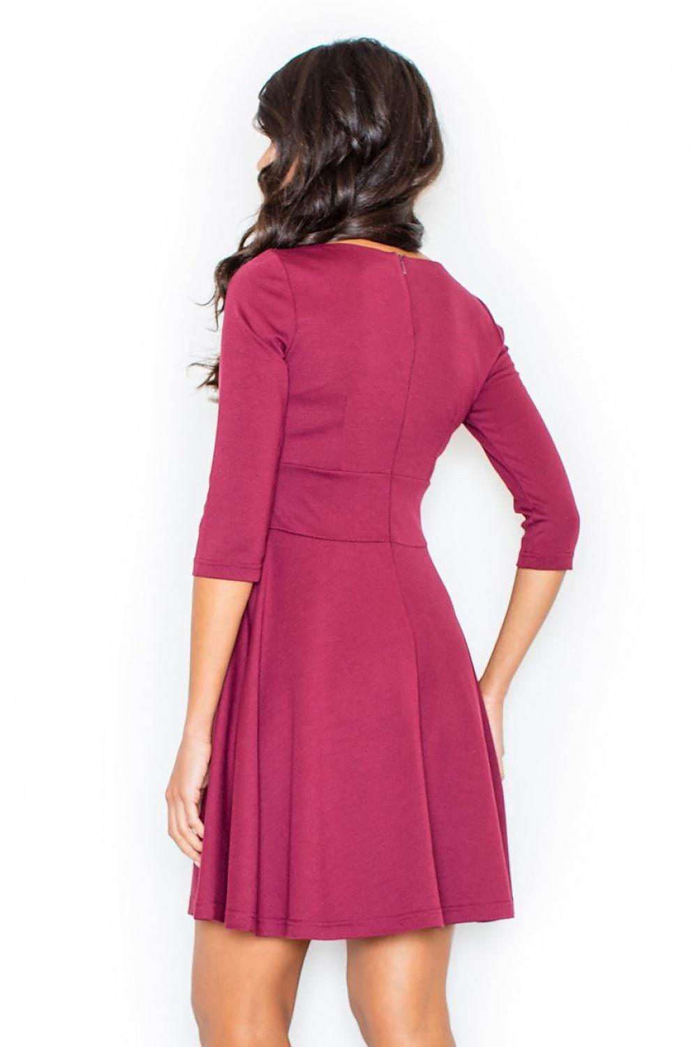 Figl cocktail dress in magenta, back view, 3/4 sleeves, fitted waist, flared skirt