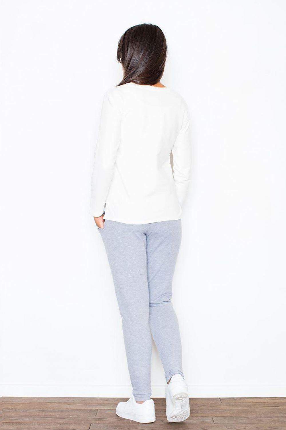 Light grey trousers, slim fit with back view and ankle length stitched seams