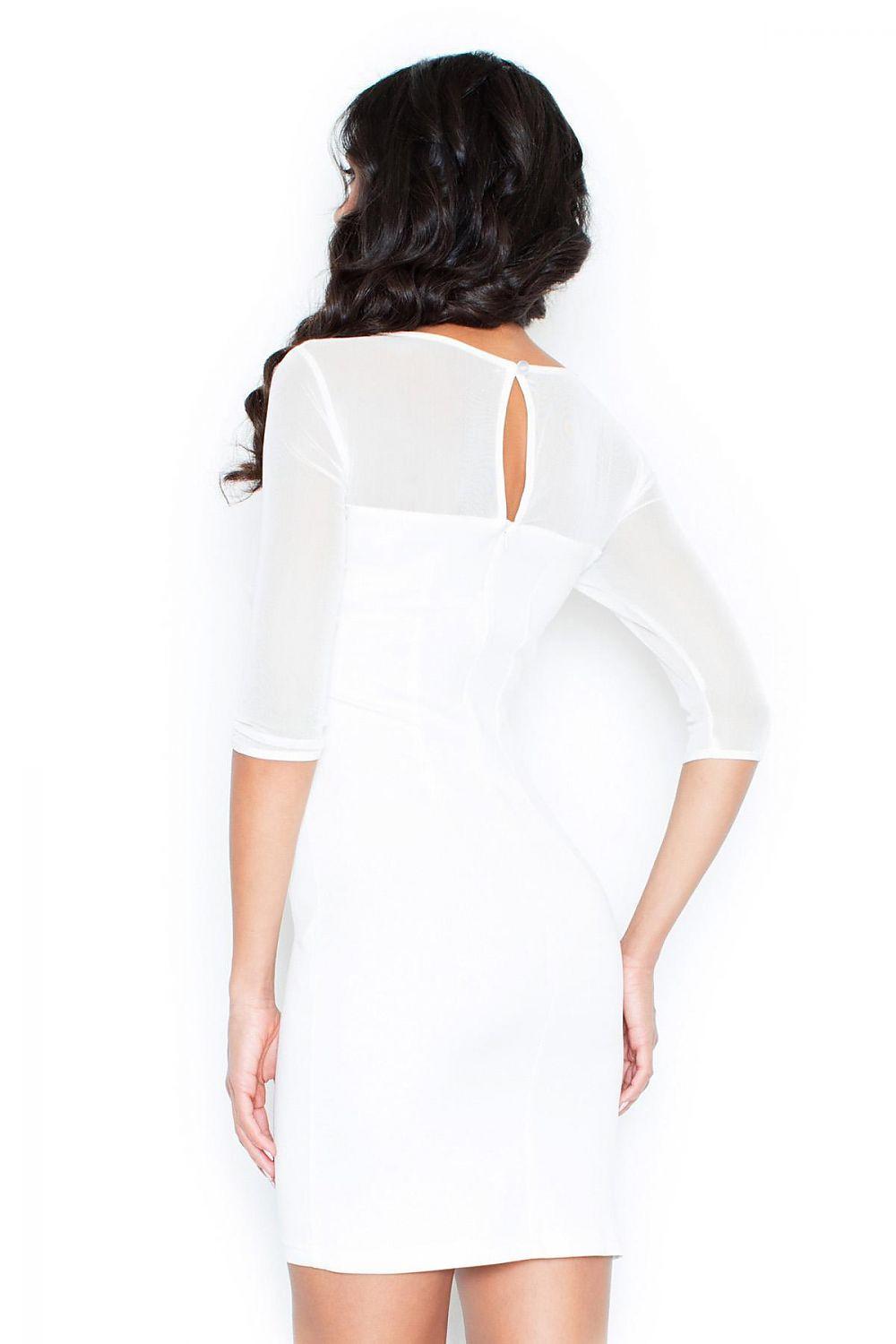 Cocktail dress by Figl, back view with 3/4 sleeves and keyhole opening