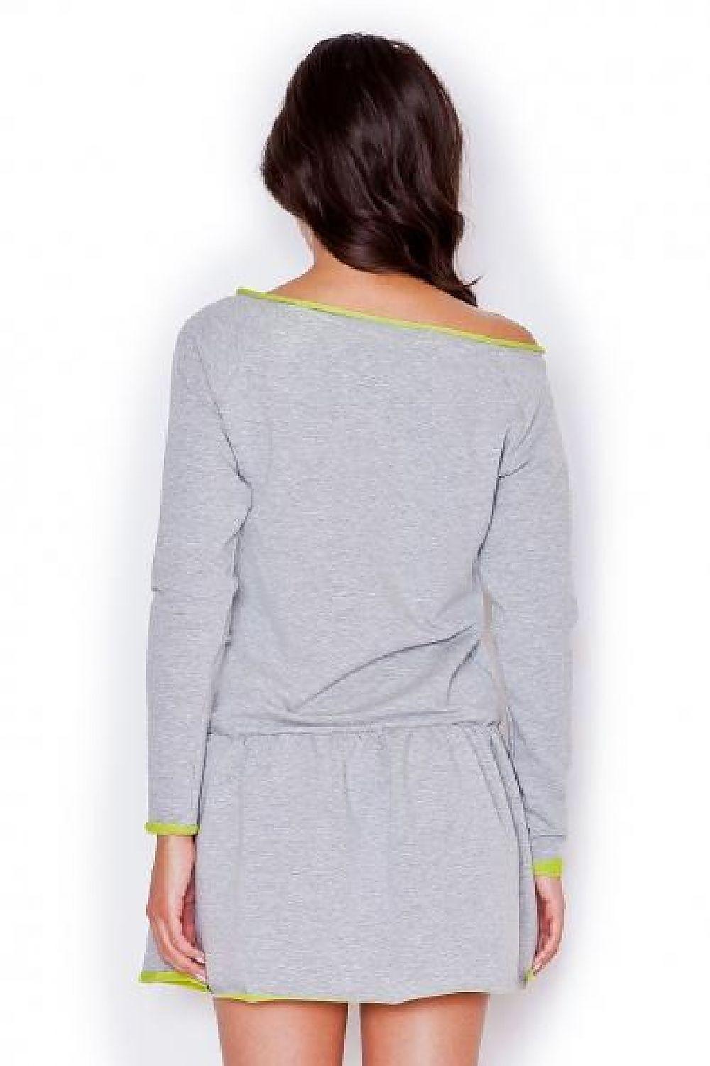 Katrus daydress, light gray long-sleeve above-knee with green trim and tied back