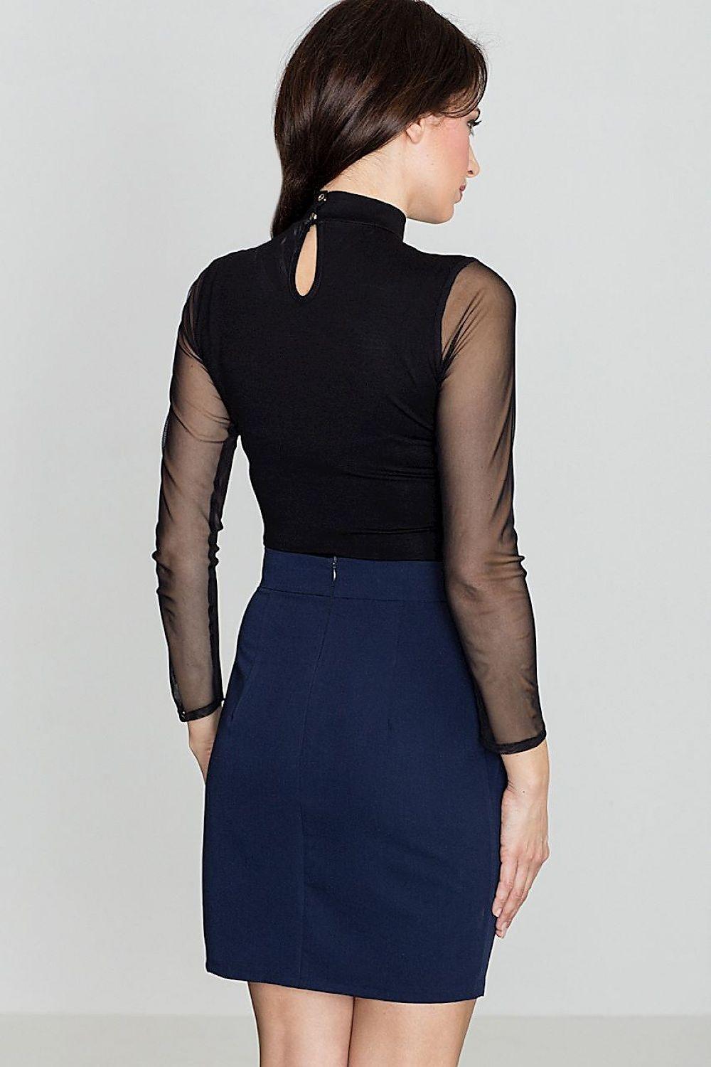 Lenitif skirt model 114317 in navy, back view with center seam and straight hem