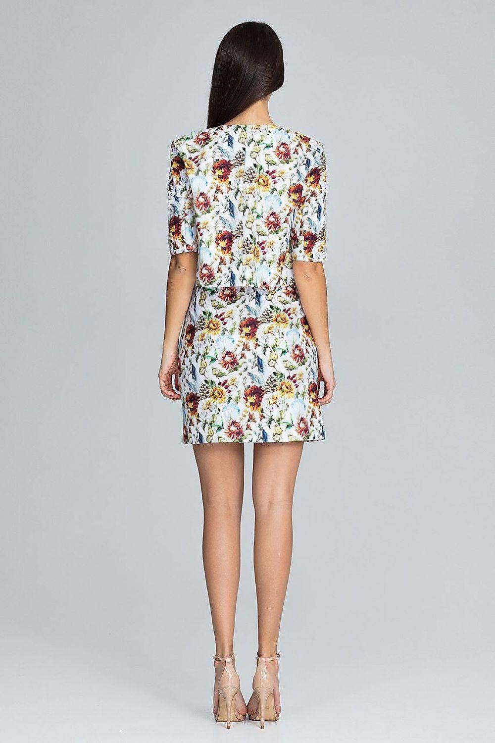 Light blue floral two-piece set with short-sleeve jacket and mini dress back